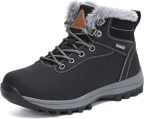 Mishansha Boys Girls Snow Boots Water Resistant Kids Winter Hiking Boots | Warm Fur Lined Ankle Boots with Side Zipper, Adjustable Lace-Up, Non-Slip Sole for School, Walking, Cold Weather Outdoor Play