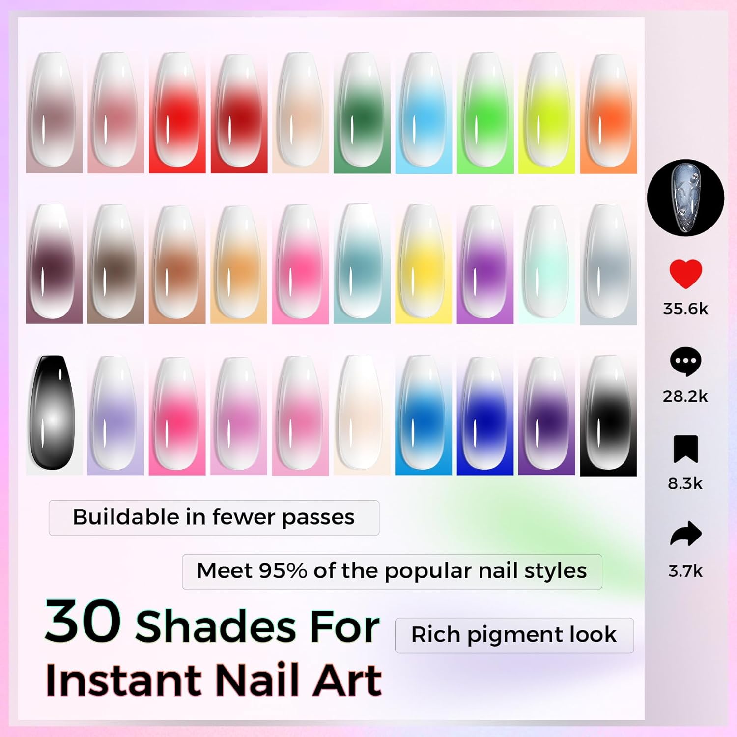 Glamonade Airbrush Gel Nail Polish: 30 Colors Set Airbrush Nail Paint Kit for Nails No Dilution No Clogging Smooth Spray High Pigment Ombre French Nail Art Beginner DIY