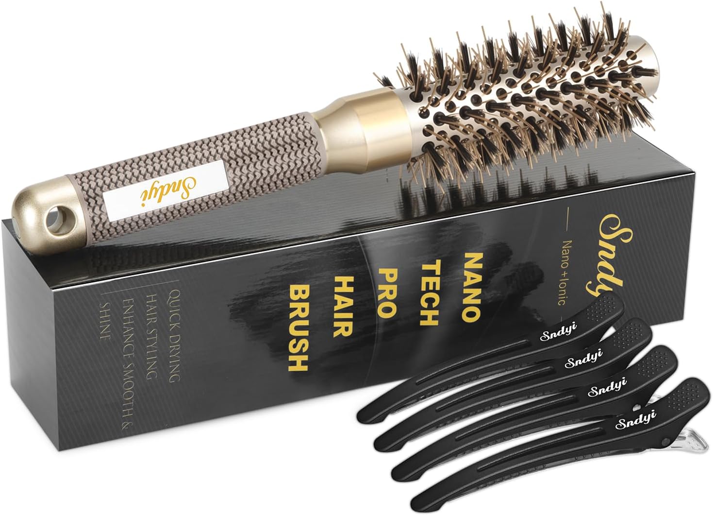 Round Hair Brush, Nano Thermal Ceramic & Ionic Tech Hair Brush, Blow Dry Hair brush with Boar Bristles, Small Round Brush for Blow Drying, Styling, Curling and Straightening, 25mm
