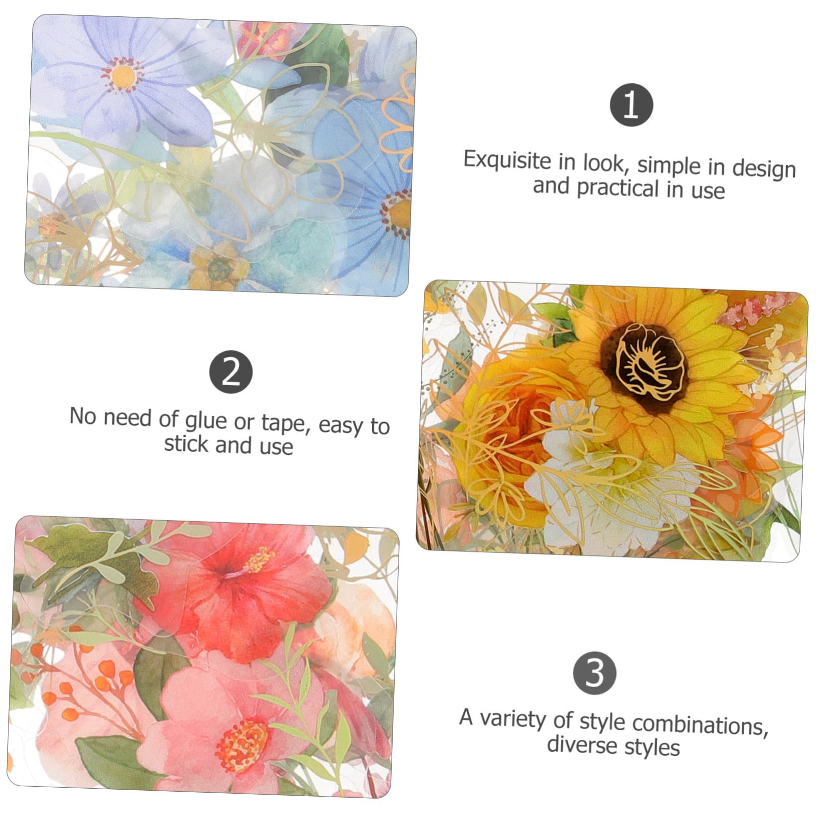 HOMSFOU 12 Juegos Pegatinas Holográficas de Flores para Scrapbooking y Manualidades por Transparentes y Resistentes al Agua para Diarios y Proyectos