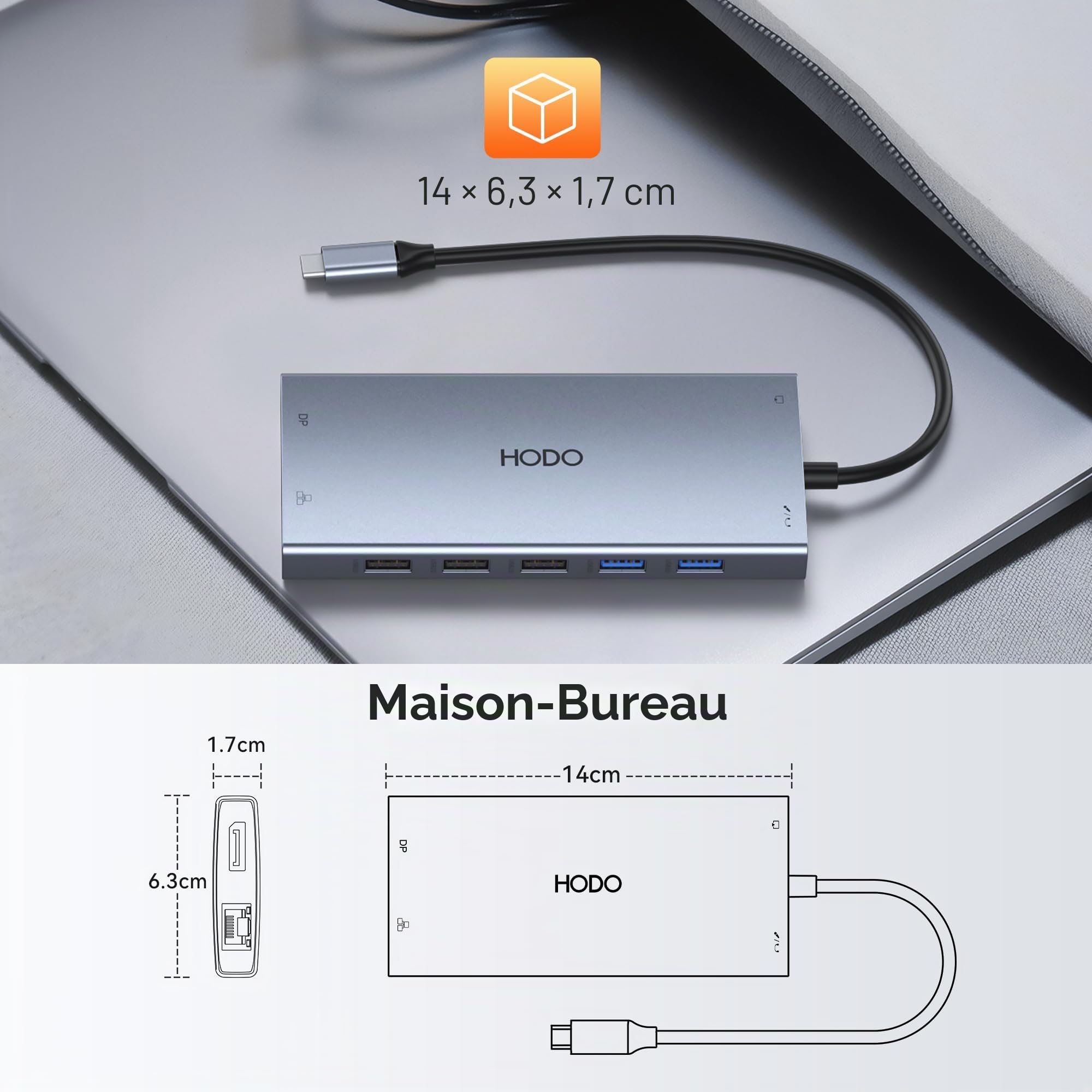 Station d'accueil pour ordinateur portable 2 moniteurs, station d'accueil 15 en 1 triple écran, adaptateur USB C Hub avec deux HDMI, 8K DisplayPort, Ethernet, PD, 5USB, USB C, SD TF, audio et bouton