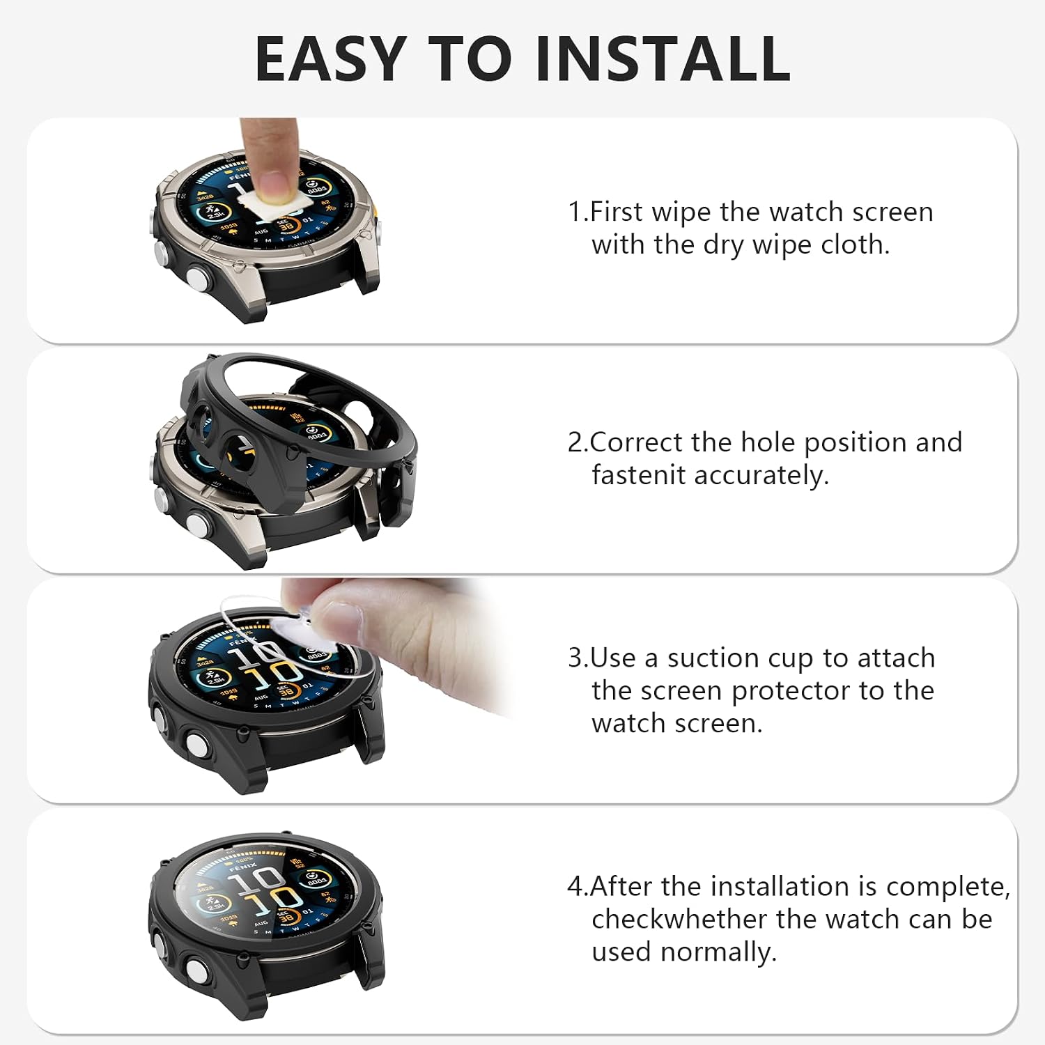 Rc-Z Screen Protector Case Compatible for Garmin Fenix 8 43 mm Watch Cover, Anti-Scratch Bumper Frame TPU Protective Case & Tempered Glass Film for Garmin Fenix 8 43mm Smartwatch, Clear