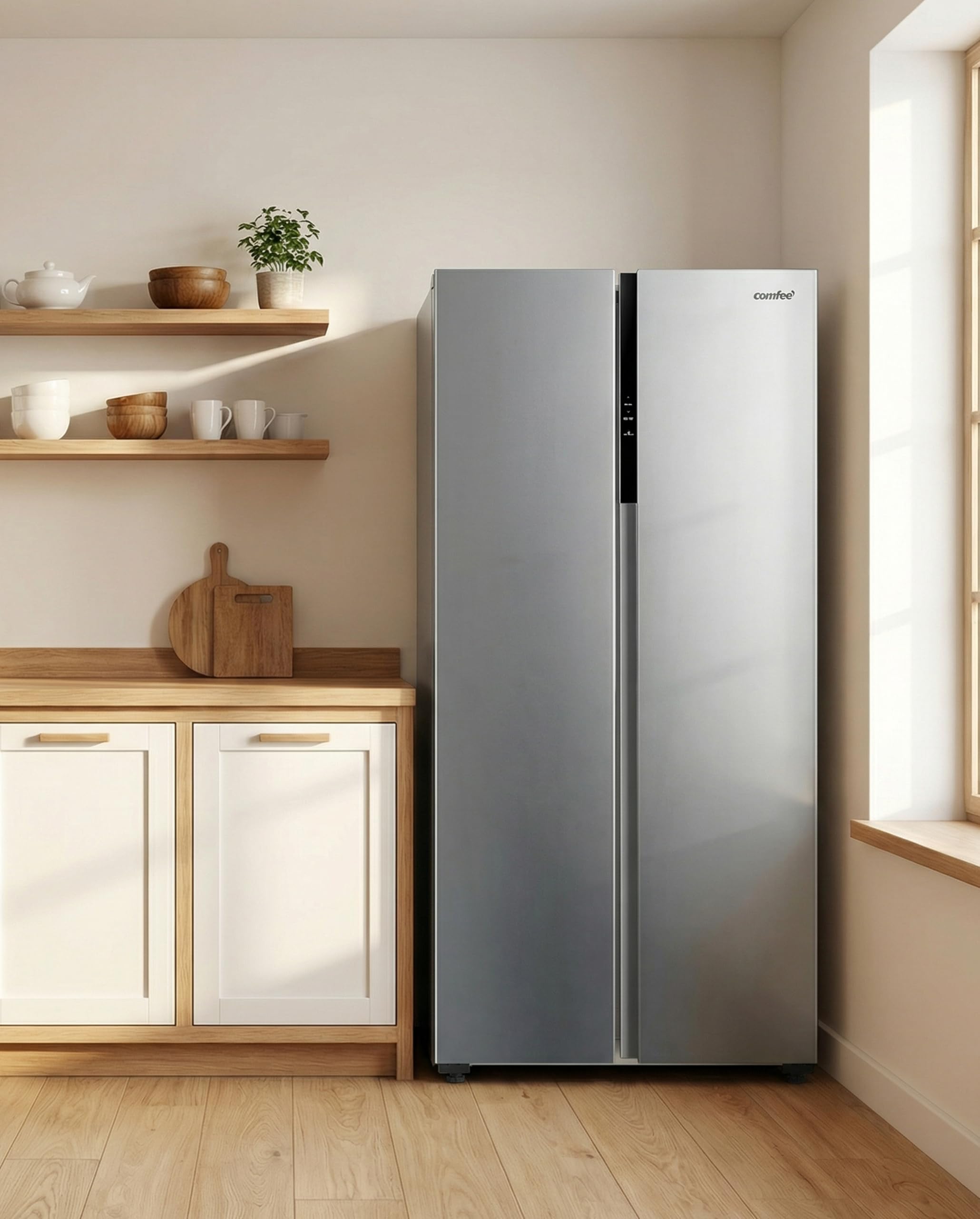 COMFEE' RCS609IX2 Frigorifero-Congelatore Americano/No Frost/Compressore Inverter/Altezza 177,5 cm/271 L di Refrigerazione/189 L di Congelamento/Doppio controllo/SuperCool, Inox