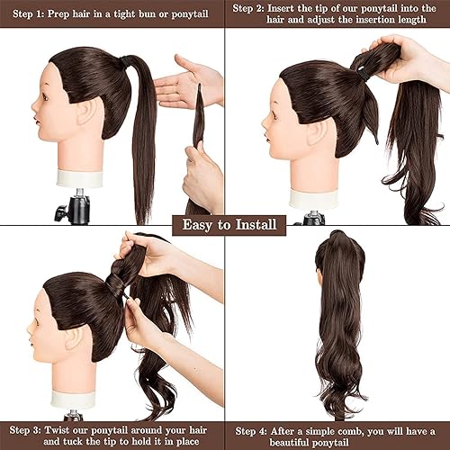 Miniatura 5 de Extensión de cola de caballo larga flexible envolvente de 30 pulgadas, extensiones de cabello sintético rizado para mujer, uso diario (27613)