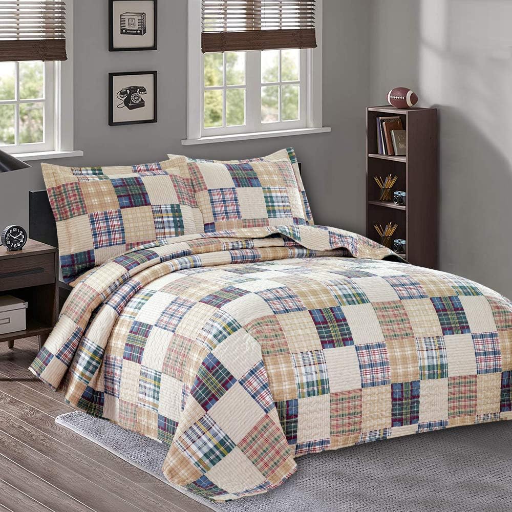 Quilt Set Queen Size Plaid Bedspread Coverlet Queen Quilts