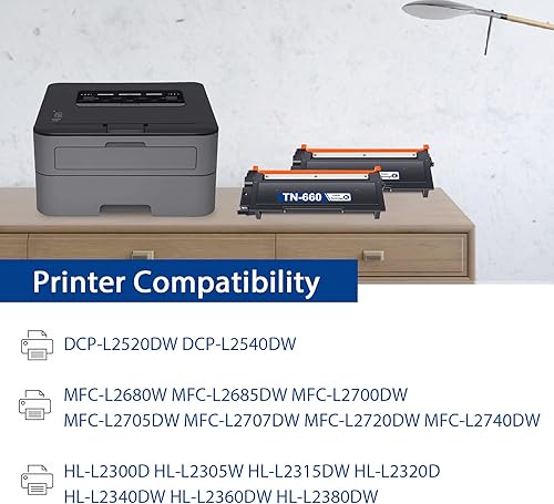 Miniatura 2 de TN660 Cartucho de tóner de alto rendimiento de repuesto para Brother TN 660 TN630 para usar con impresora HL-L2300D HL-L2380DW HL-L2320D DCP-L2540DW