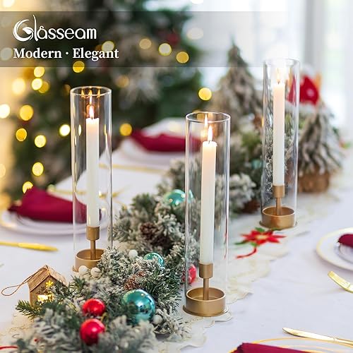 Miniatura 2 de Glasseam Juego de 6 portavelas dorado Hurricane, juego de 6 portavelas cilíndricos de cristal, modernos portavelas cónicos con pantalla de chimenea