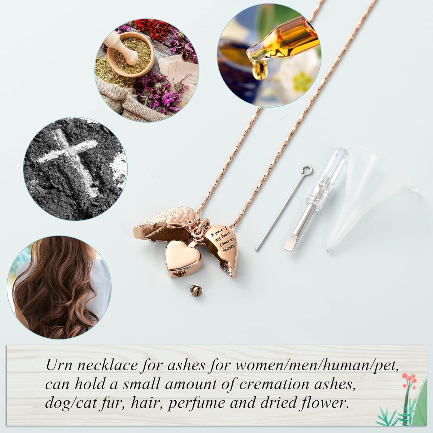 Imrsanl Heart Cremation Urn Necklace Pendant for Human Ashes - A Piece of My Heart Lives in Heaven Memorial Keepsakes Cremation Jewelry - Image 4