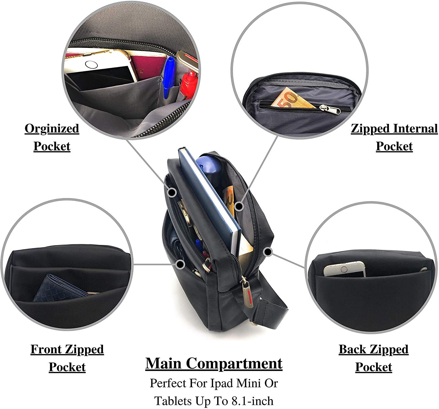 ELIOX Borsello Uomo Tracolla Regolabile per iPad Tablet Fino a 8,5 Pollici Impermeabile Messenger a Spalla per Viaggio Ufficio Lavoro Business e Uso Quotidiano - Nero…
