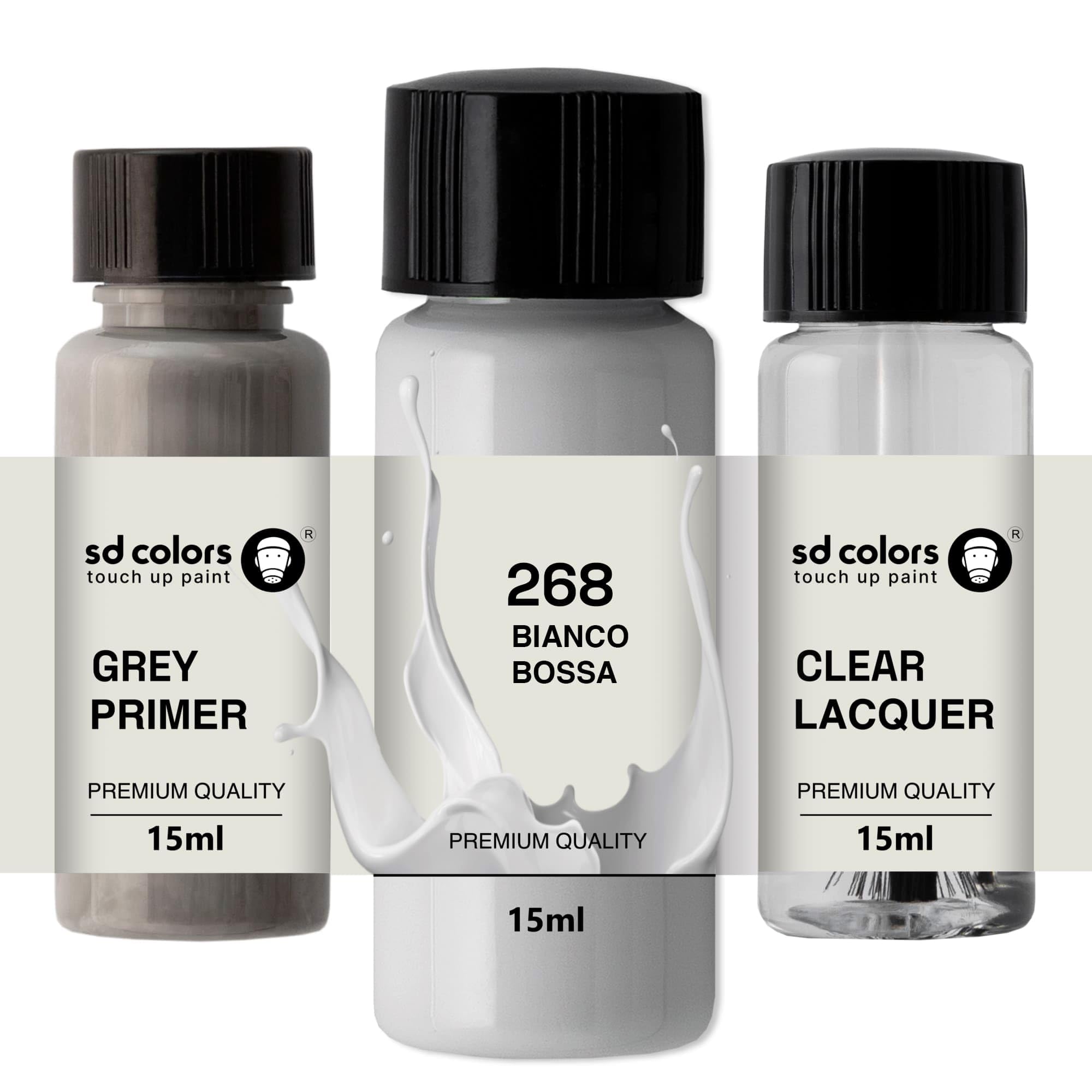 SD COLORS BIANCO BOSSA NOVA 268 268A 268/A 674 934 New Touch Up Paint 15 ML REPAIR SCRATCH CHIP BRUSH COLOR CODE 268 268A 268/A 674 934 BIANCO BOSSA NOVA (PAINT+PRIMER+LACQUER)