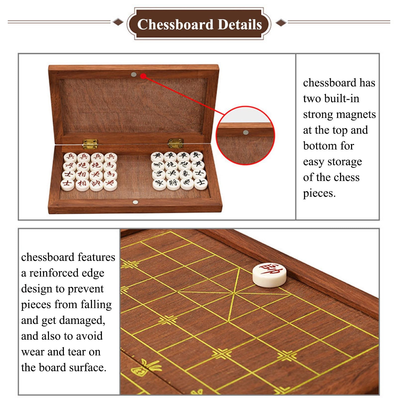 Juego de ajedrez Chino Xiangqi con Tablero de Chapa Plegable y Piezas acrílicas, Juegos de Mesa de Estrategia de Viaje portátiles for 2 Jugadores