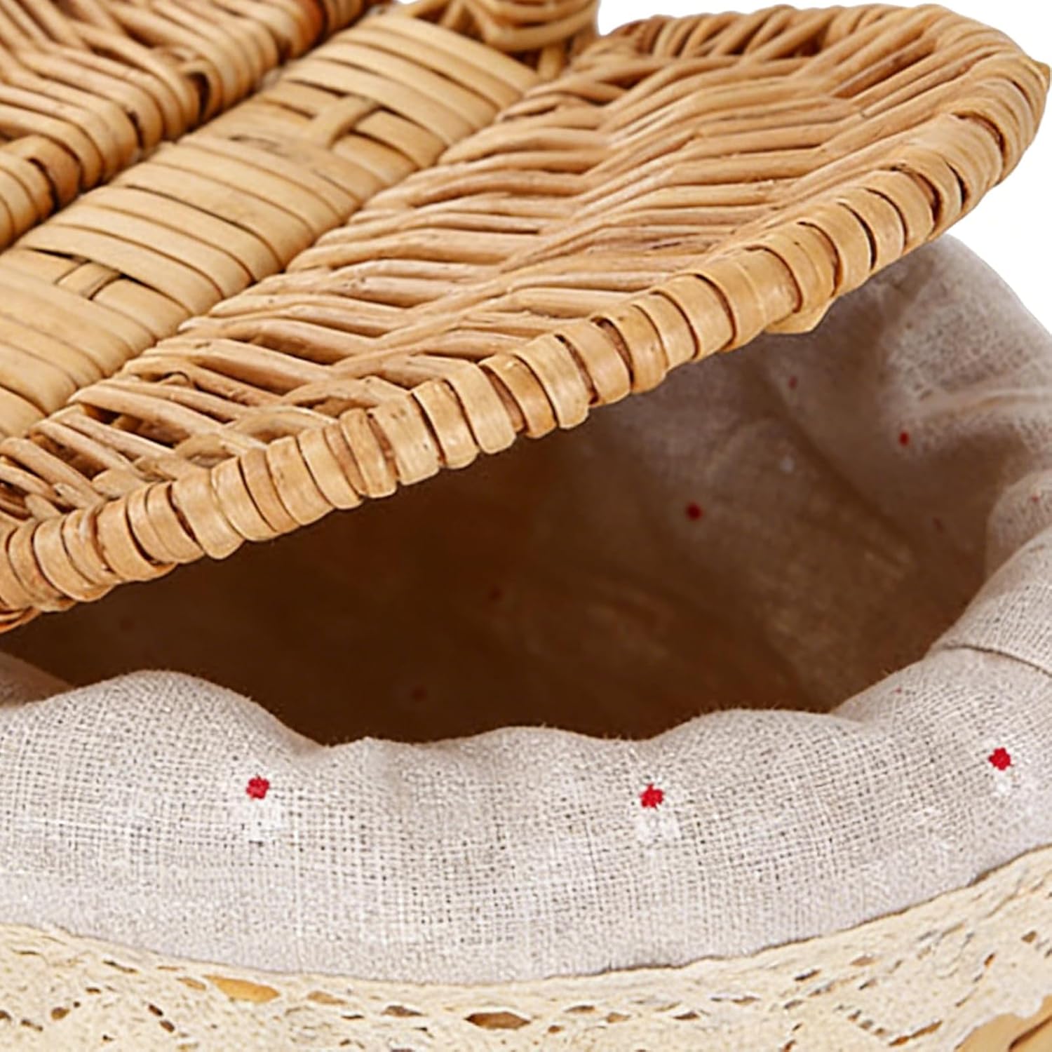 Woven Picnic Basket | Multi-Functional Rustic with Lid | Imitation Wicker Weaving Storage Basket | for Dining Room Kitchen Hiking Travel Camping Breads Drinks Snacks Fruits