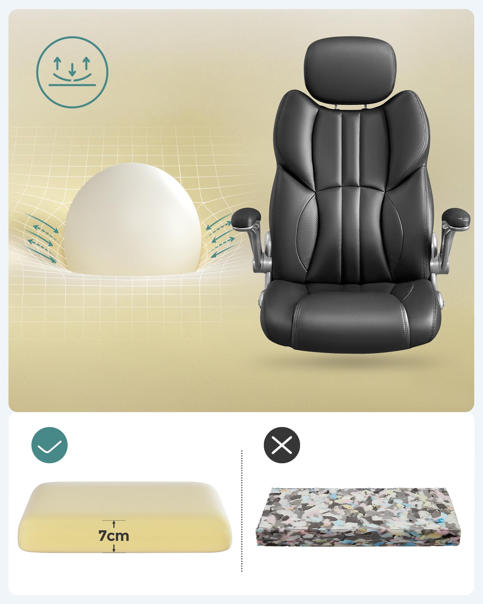 SONGMICS Chaise de Bureau, Fauteuil Gamer Ergonomique, Siège, Mécanisme à Bascule, Accoudoirs Pliables, roulettes Pivotantes, Hauteur Réglable, Chaise E-Sport, Noir d'encre OBG65BK