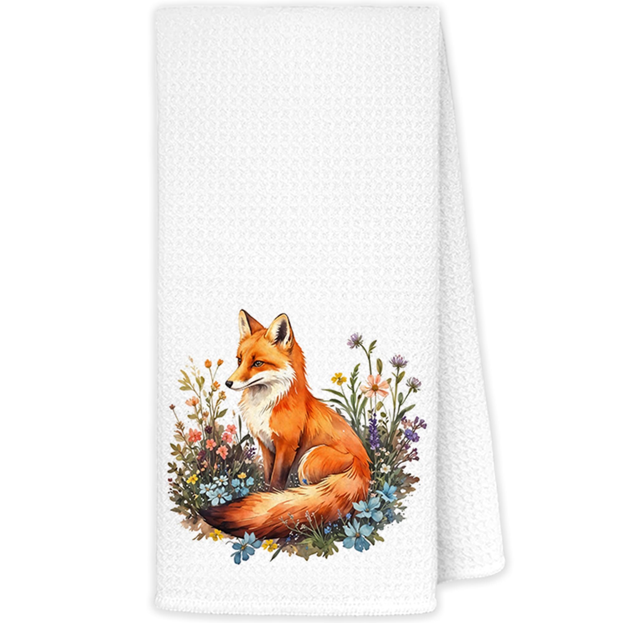 JINYO Floral Fox Kitchen Towels, Fox Gifts Hand Towels for Bathroom, Foxs Decor Tea Dish Towels for Kitchen, 16x24 Inch
