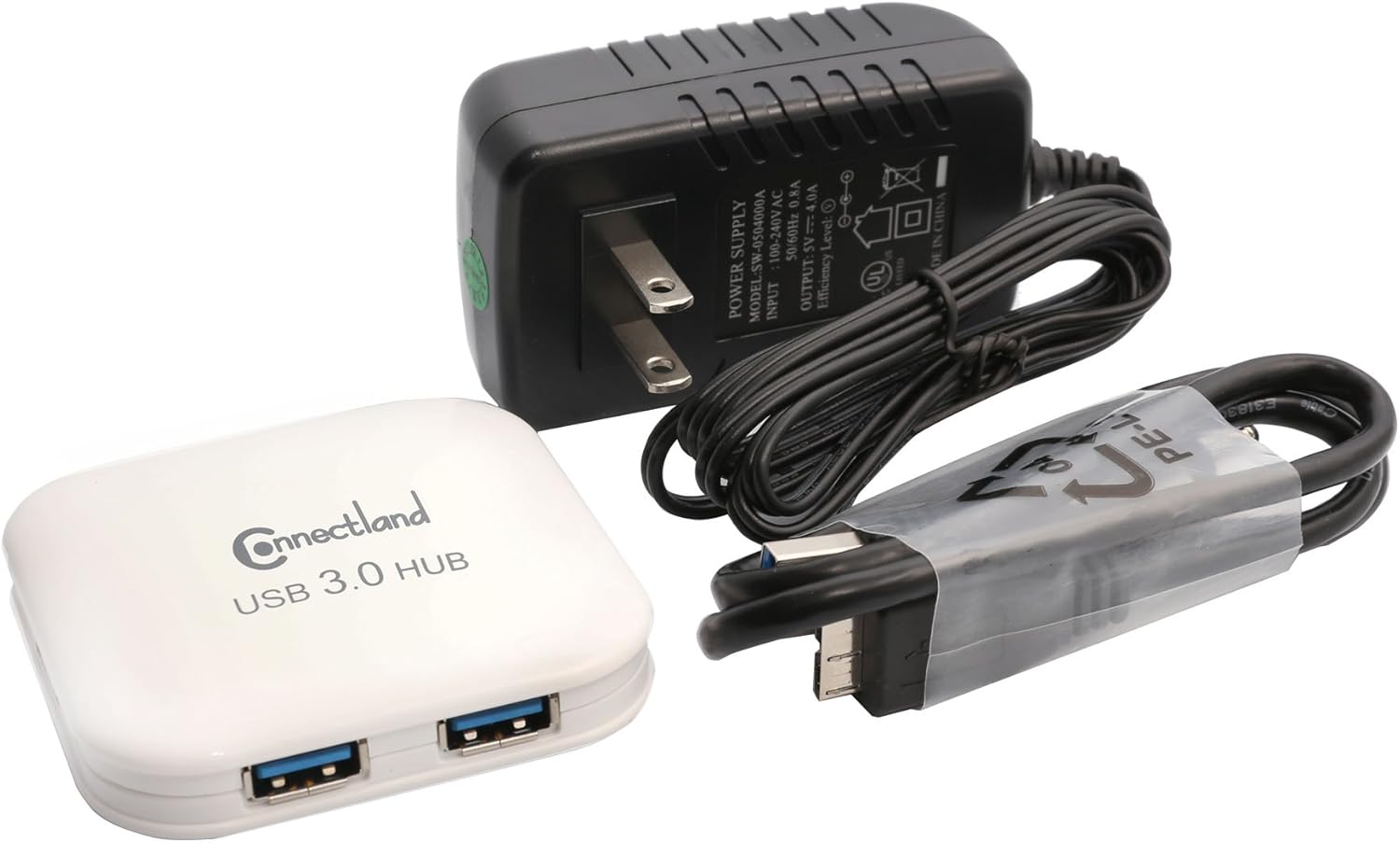 Connectland USB 3.0 4 Port Hub 5Gbps Data Transfer Rate Components Other White - CL-HUB20127