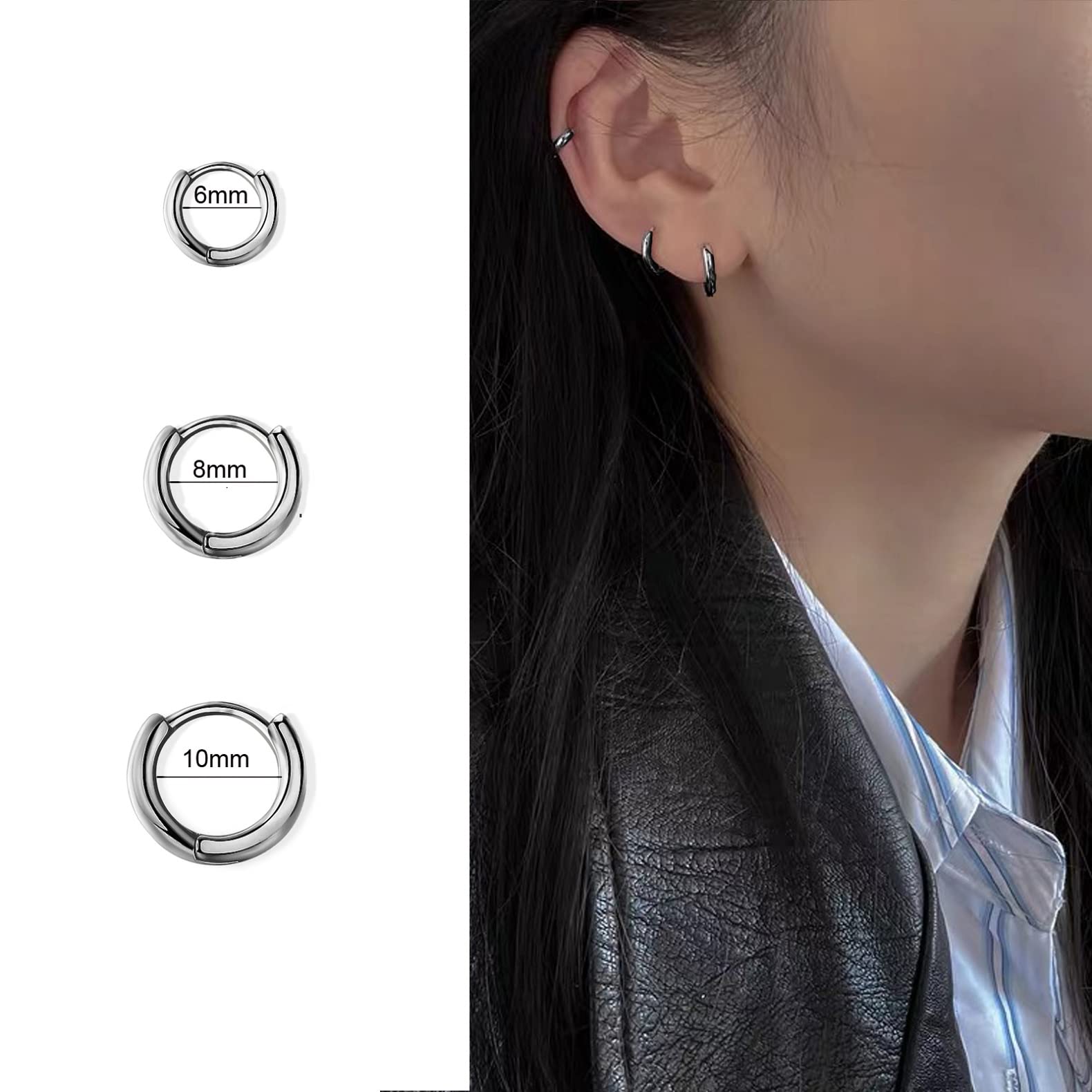 3 Paia Orecchini Cerchio Argento 925 per Donna, Orecchini Cerchio Piccoli Set Orecchini Donna Argento Orecchini Bambina Anallergici 8mm, 10mm, 12mm