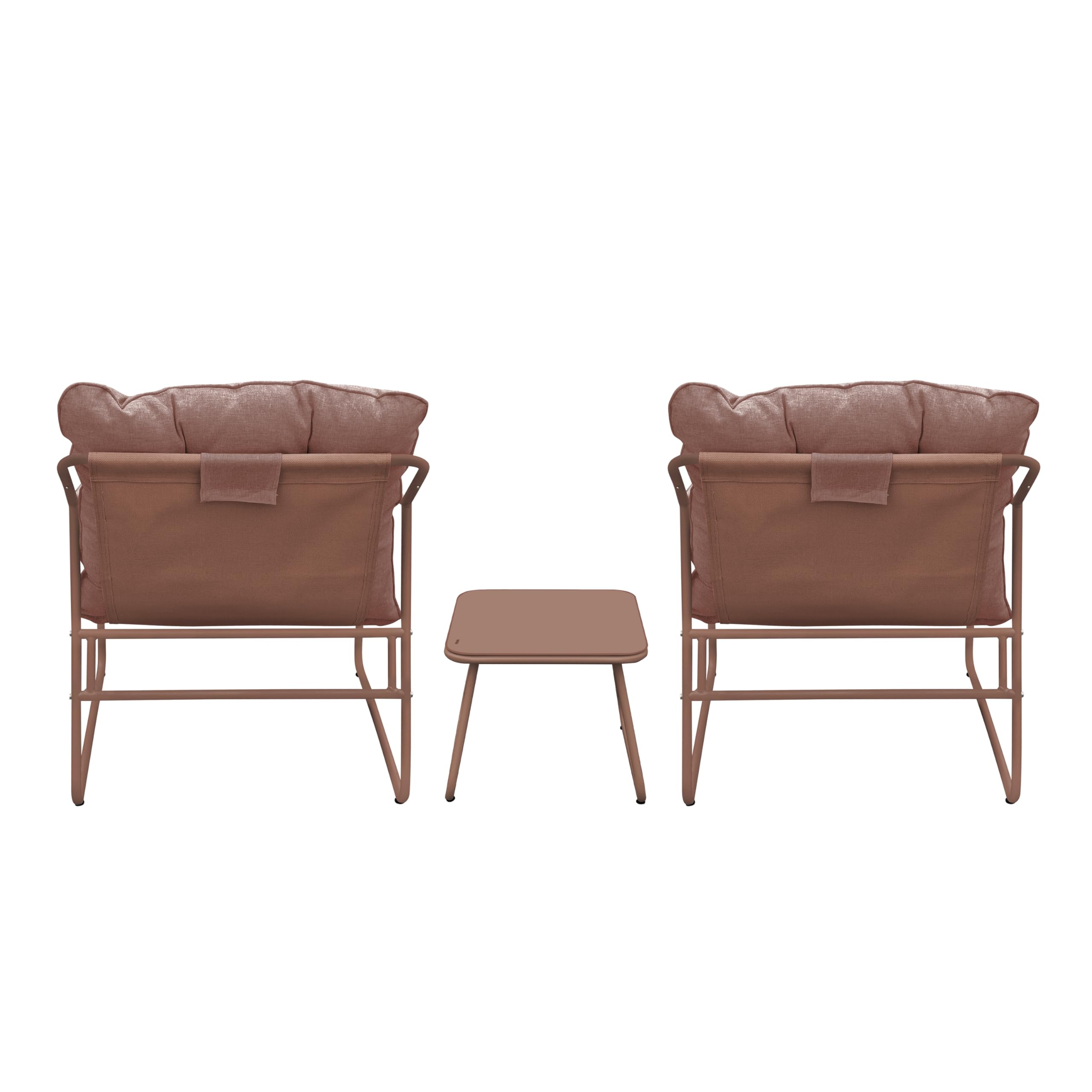 Brigros Estosa - Set Salotto da Giardino 2 Posti con 2 Poltrone e Tavolino, Arredo Esterno in Acciaio Zincato Mocha Mousse con Cuscini Beige Idrorepellenti, Set Relax Outdoor