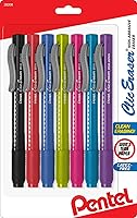 Pentel Clic Retractable Erasers, Assorted Colors Pen-Style Grip, Pack of 7 - Clean Erase, No Smudges, Latex-Free Comfort