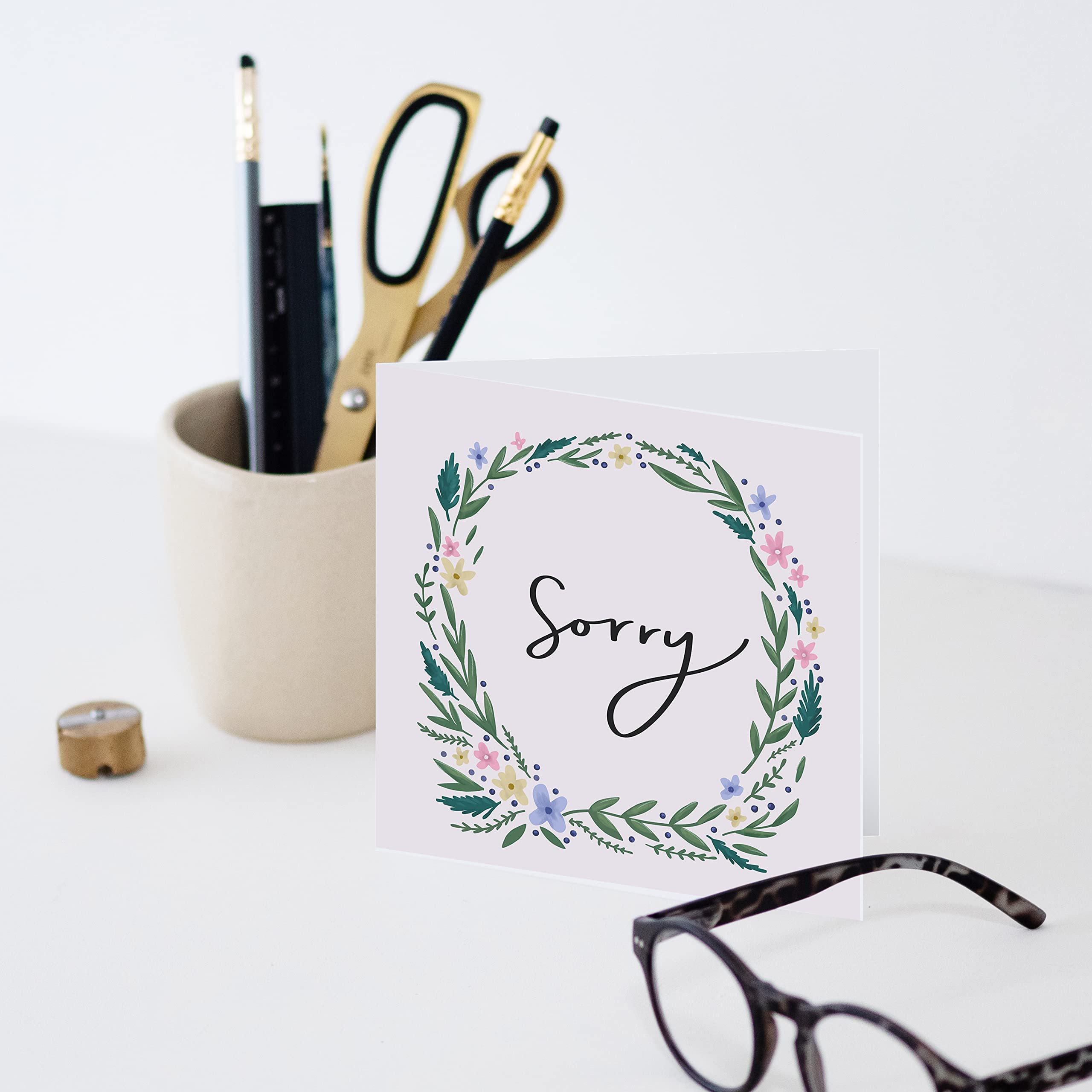 Biglietto D'Auguri Floreale Con Scritta Heartfelt Sentiments – 15x15 Cm, Carta 280g Con Busta – Ideale Per Lutto E Condoglianze