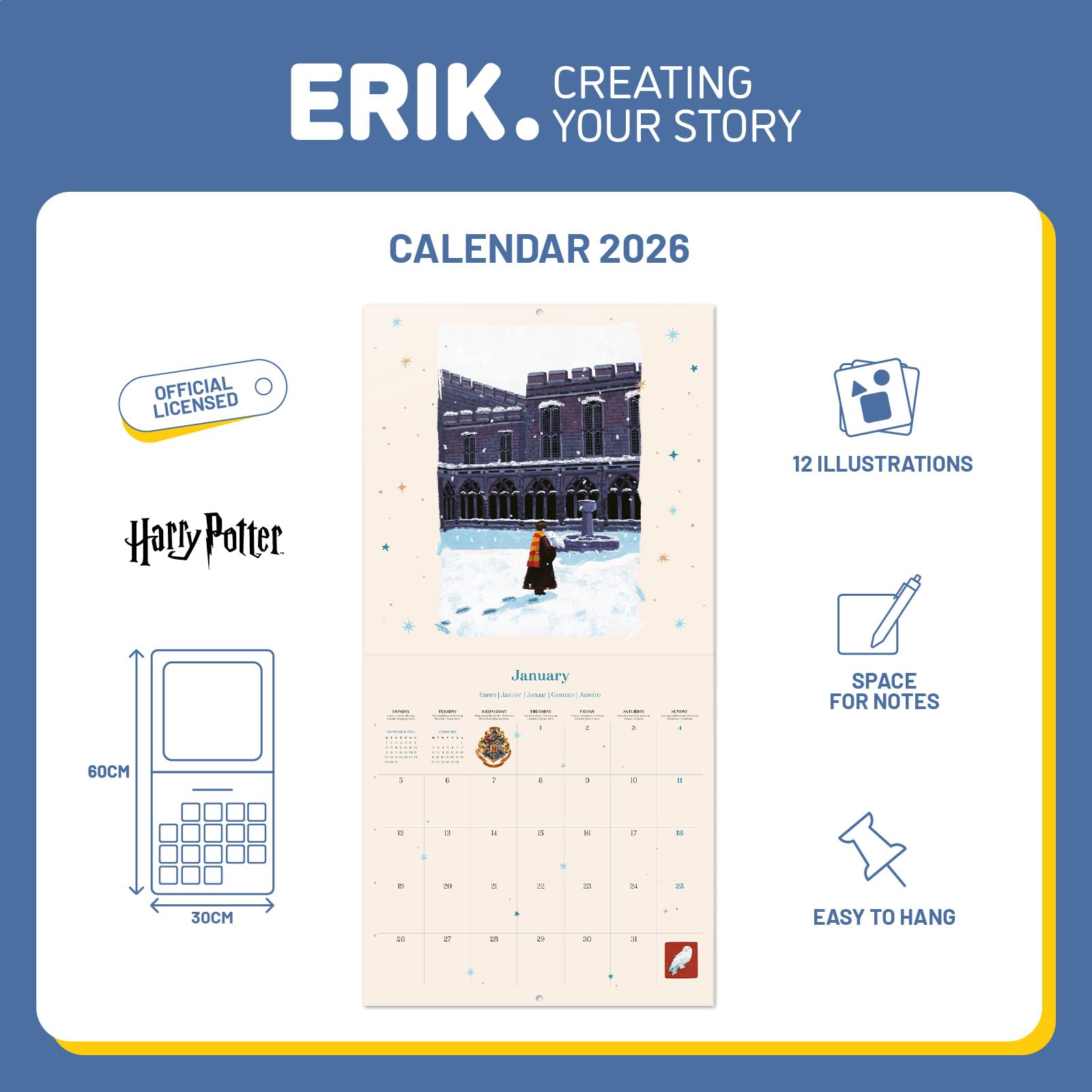 Grupo Erik Wall Calendar 2026 - Harry Potter Calendar 2026 | Square 30 x 30 cm - 12 x 12 inches Wall Planner, Family Planner Month To View | Gifts Harry Potter Merchandise, Gifts For Friends