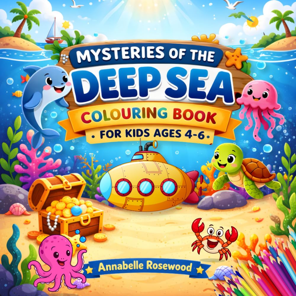 Mysteries of The Deep Sea Colouring Book For Kids Ages 4-6: Cute Ocean Creatures and Underwater Adventures
