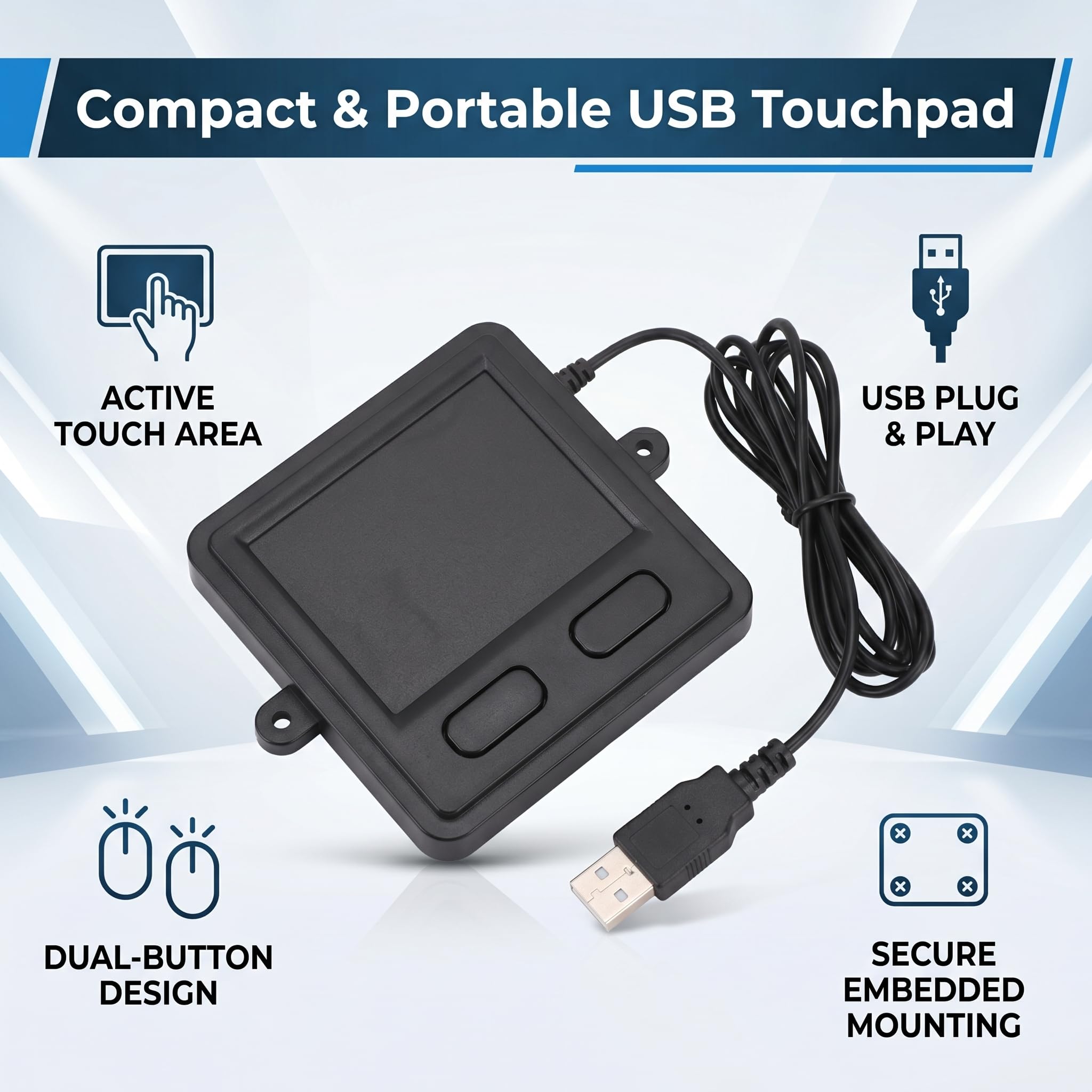 Touchpad USB con 2 Pulsanti, Funzioni Scorrimento e Zoom Touch, 99.97x83x12.6 mm, per Desktop e Laptop