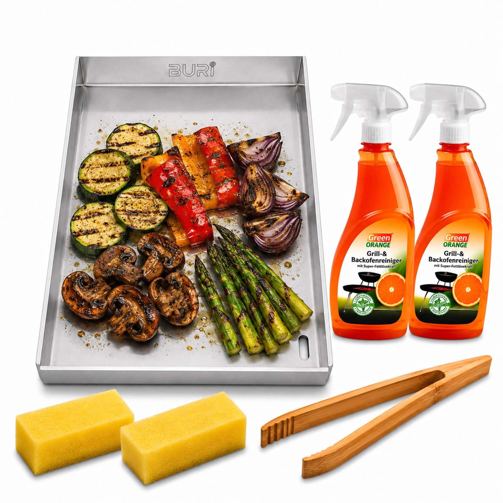 Set di piastre da 30 x 20 cm, con scarico del grasso, compatibile con Rösle Air Pro F60