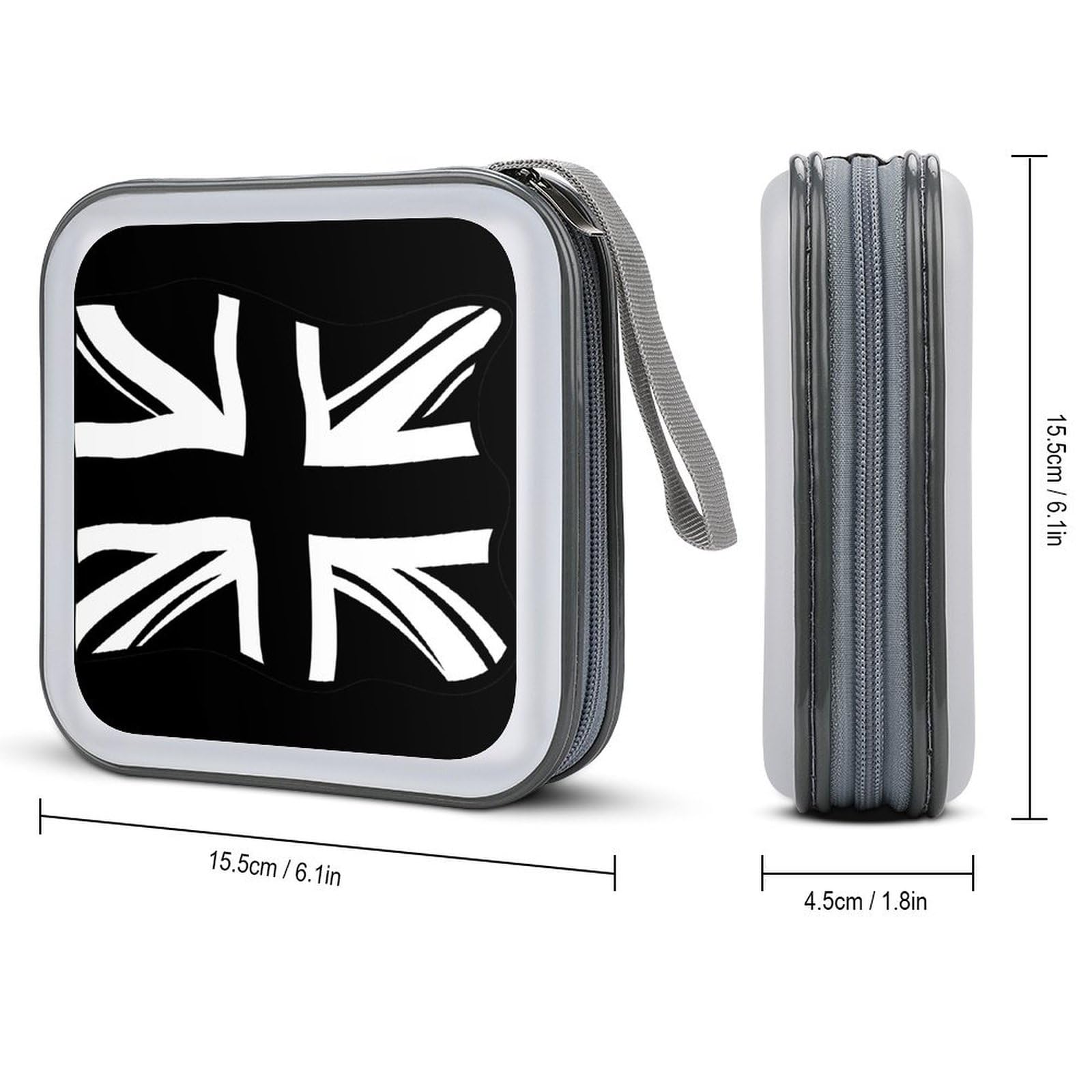 Vintage Black Union Jack British Flag CD Case Plastic DVD Case Holder Wallet Disc Storage Organizer for Car Travel