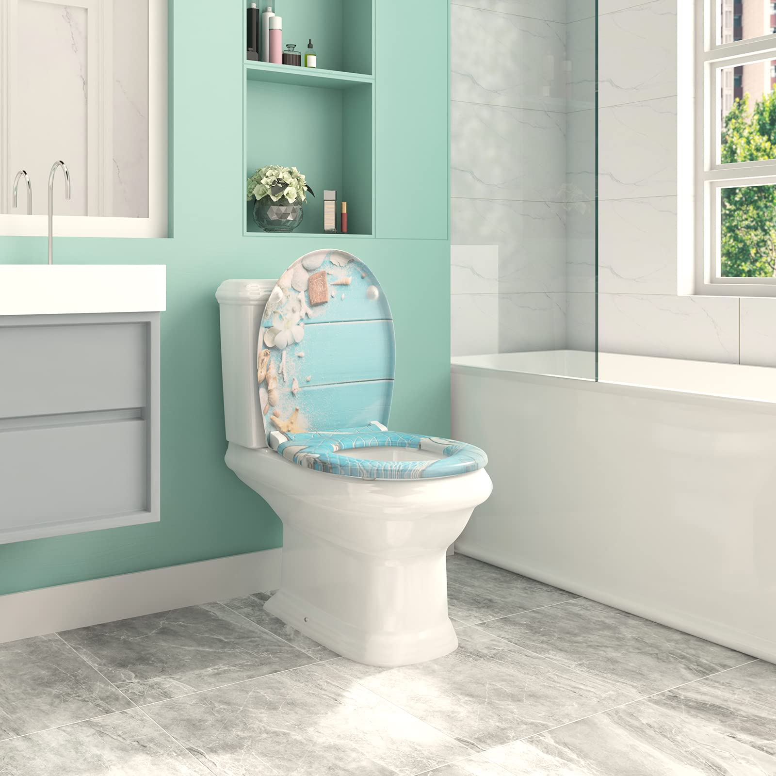 WOLTU Tapa de WC Tapa de Inodoro Asiento de Inodoro Bisagra de Cierre Suave Instalar Rápida