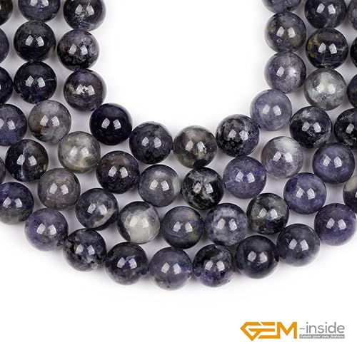 Miniatura 274 de GEM-Inside - Cuentas sueltas de piedra de lava negra natural de 0.315 in para hacer joyas, 15 pulgadas Cordierita de grado A