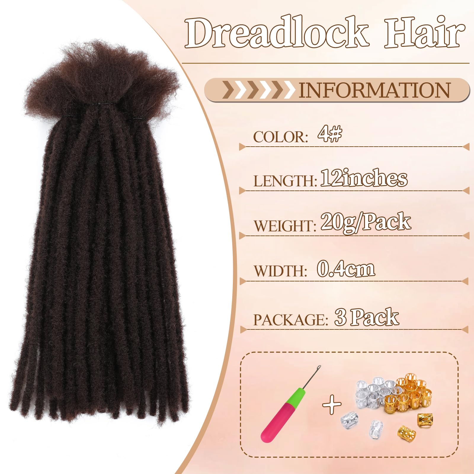 DXdixiu Dreadlock Extensions Synthetic Hair 30 Strands 100% Full Handmade Permanent Loc Extension Hair for Women/Men/Kids Daily Wear & Parties (4# - Image 2