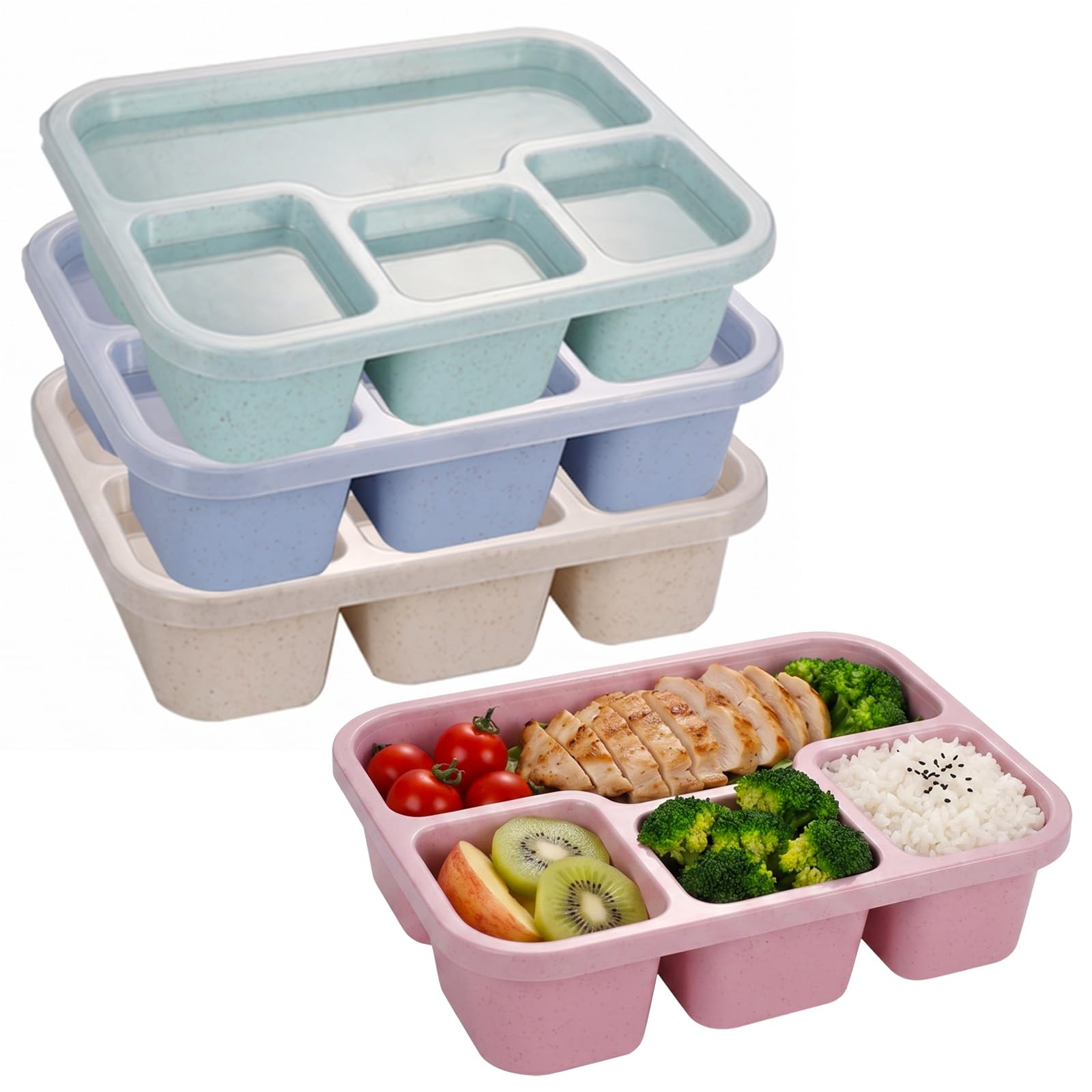HOMAVEL 4 Packs 4 Compartment Snack Box Large Bento Lunch Containers