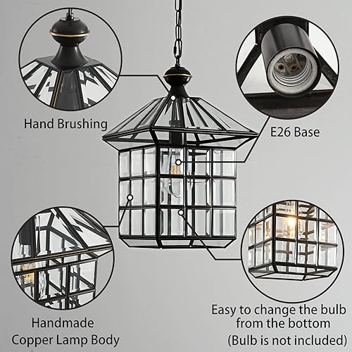 Miniatura 5 de Milaii Lámpara colgante de bronce cobre para exteriores lámpara colgante de bronce aceitado impermeable lámpara colgante de porche con vidrio