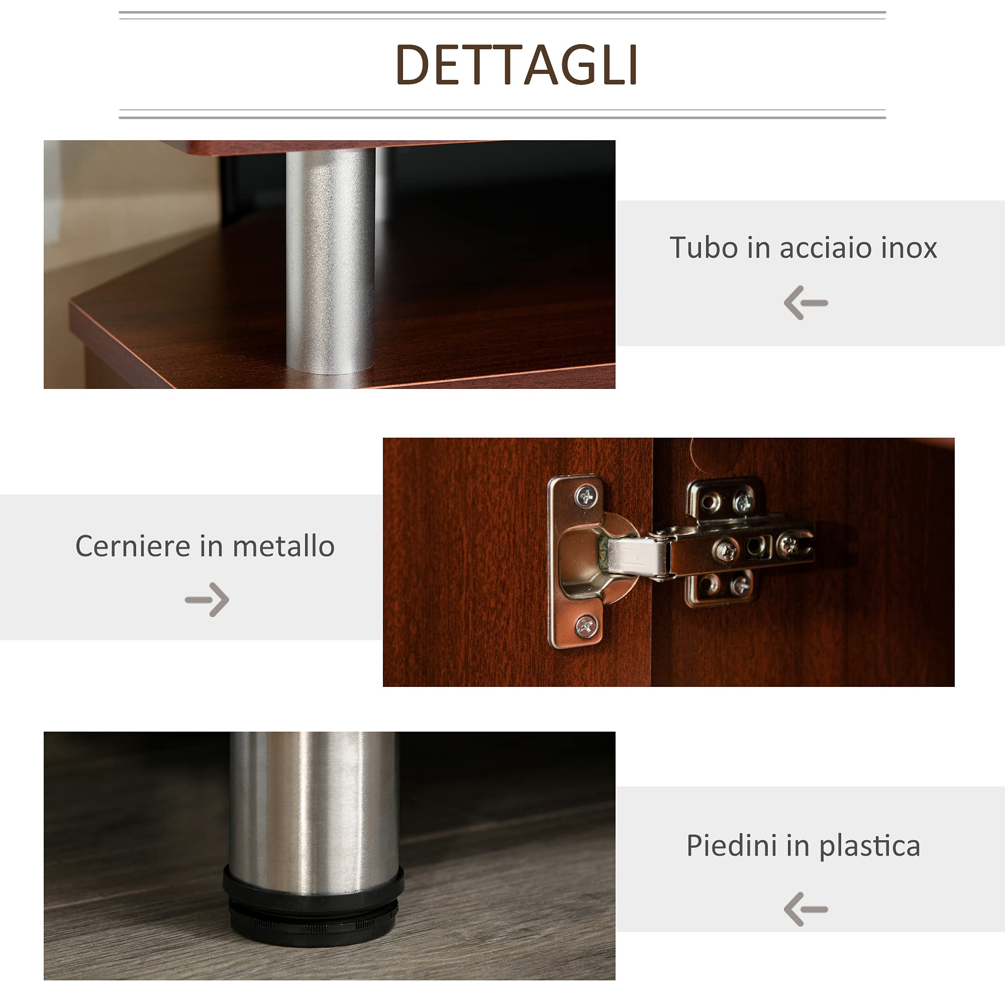 HOMCOM Mobile Porta TV Classico da Soggiorno, 120x39.5x52cm, Marrone | 2 Ripiani, 2 Armadietti, MDF e Acciaio Inox