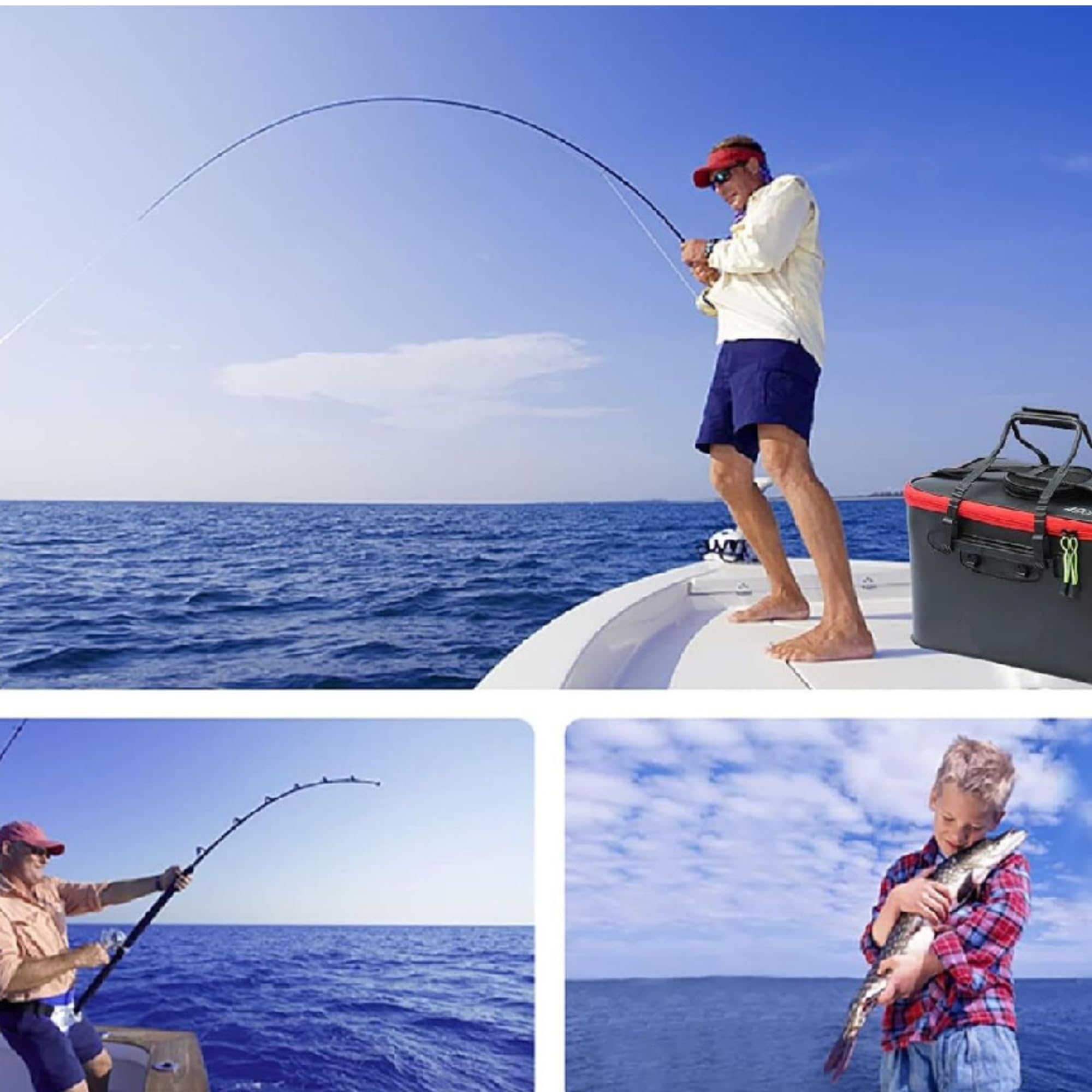 Secchio da Pesca Pieghevole – Capacità 28 L, Impermeabile, Con Foro per Aeratore, Tasche Laterali, Design Salvaspazio, 45×26,5×23,5 cm | RIBETINA