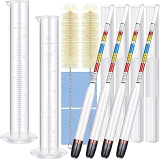 10 Pieces Hydrometer and Test Jar Set, Includes Triple Scale Alcohol Hydrometer 250 ml Plastic Cylinder with Cleaning Brush and Cloth Storage Case Manual for Wine Beer Mead Cider Brewing Supplies