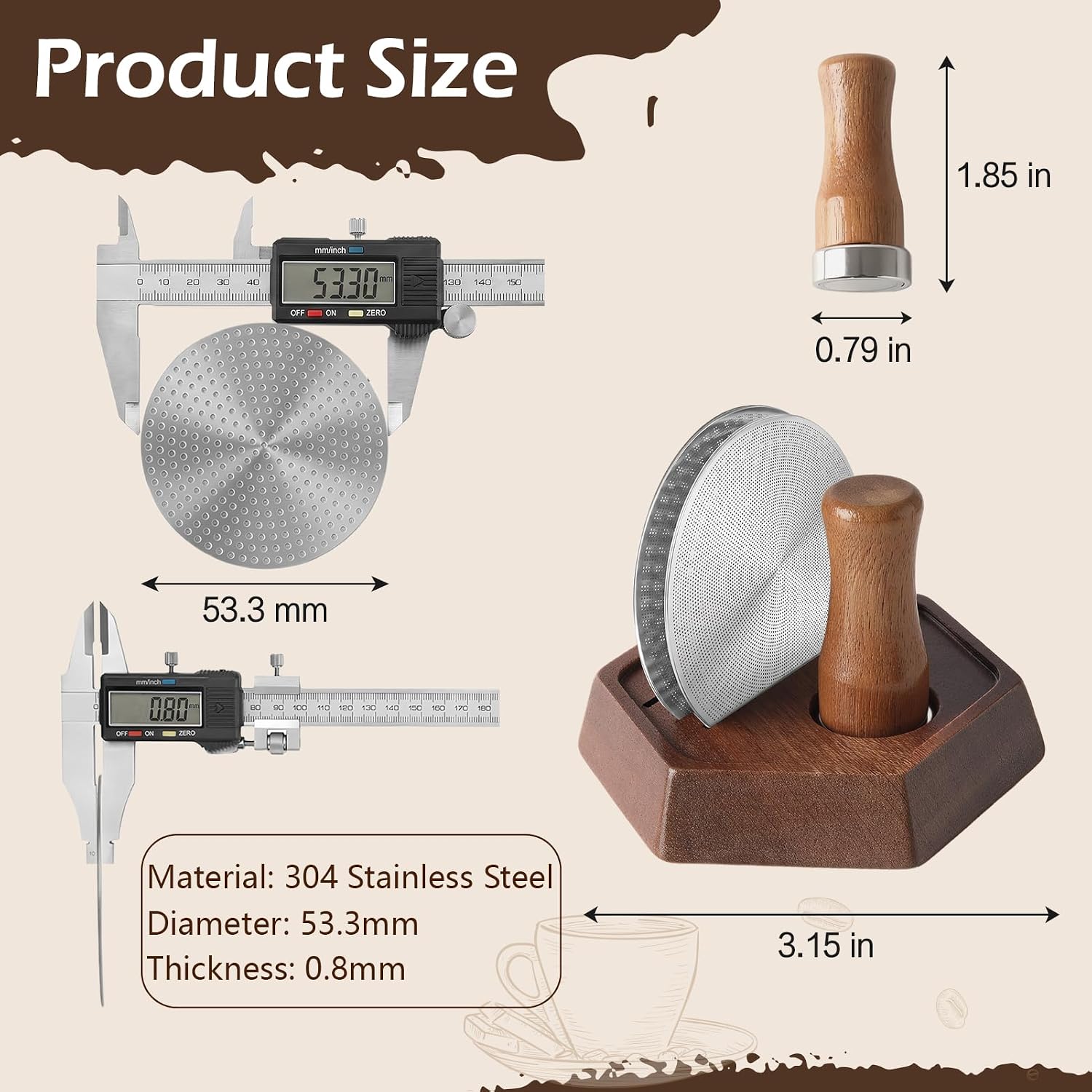 4-Piece 53.3mm Espresso Puck Screen with Stand & Magnetic Wooden Handle