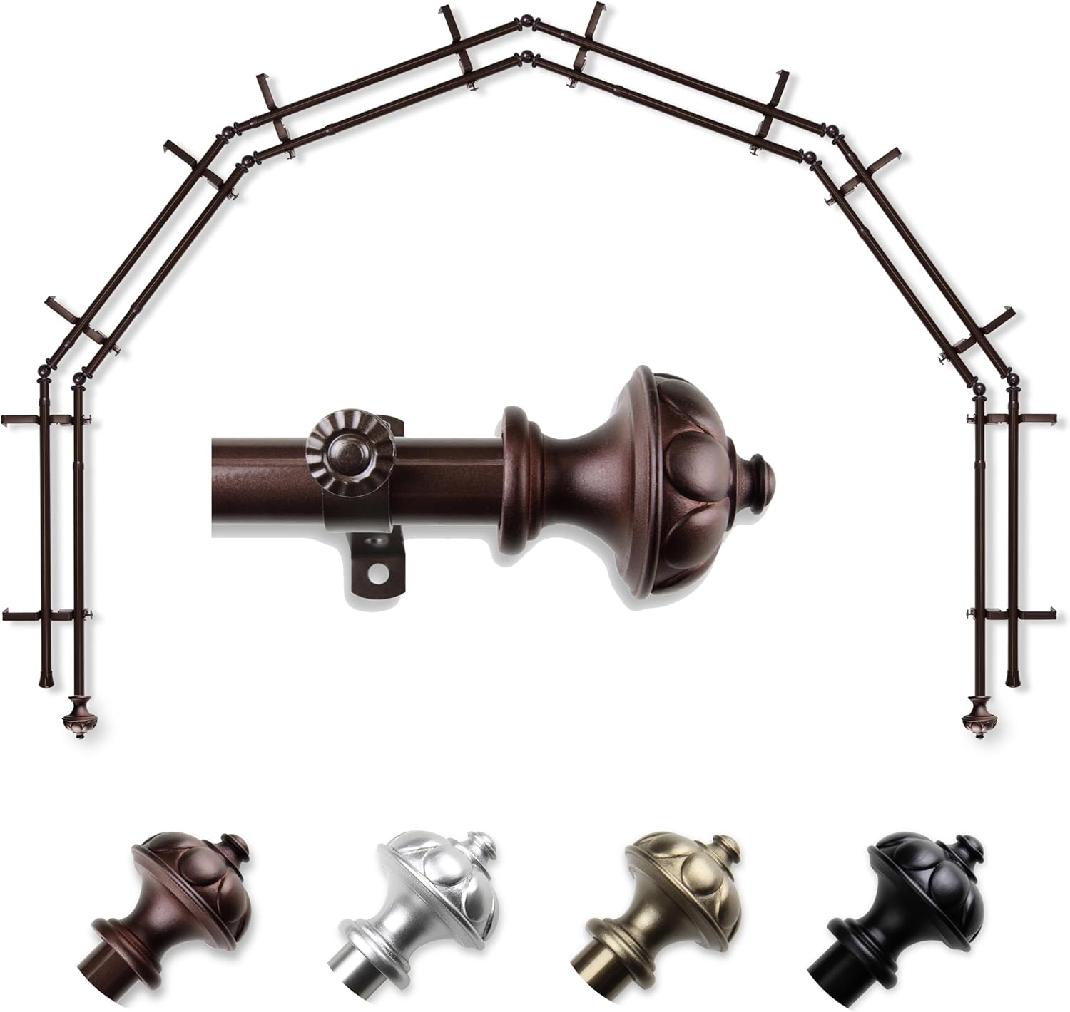 A&F Rod Décor - Fargo 13/16" 6-Sided Double Bay Window Curtain Rod - Cocoa
