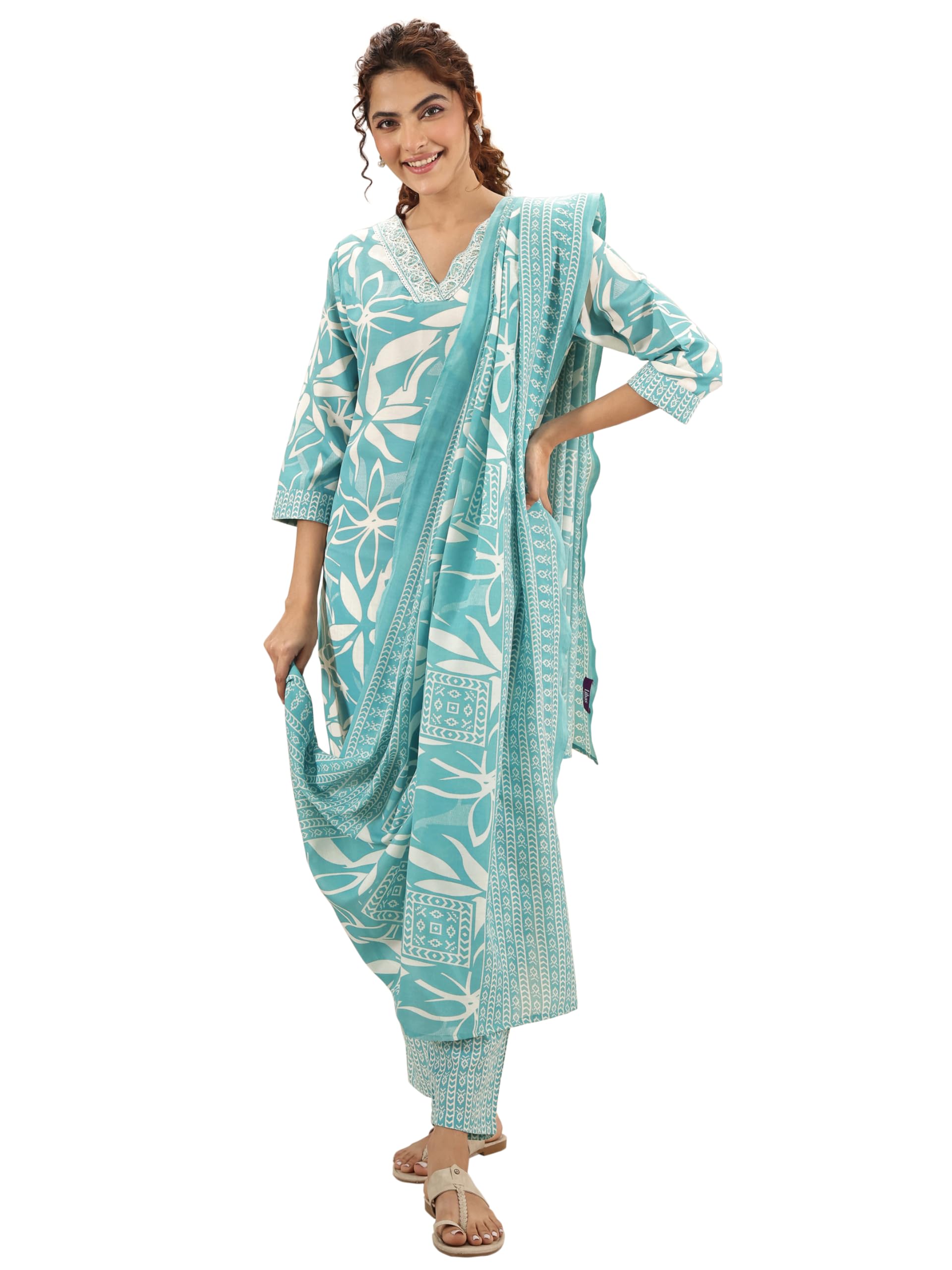 gerua by libas Printed Cotton Blend Straight Kurta With Trousers and Dupatta-picture-59