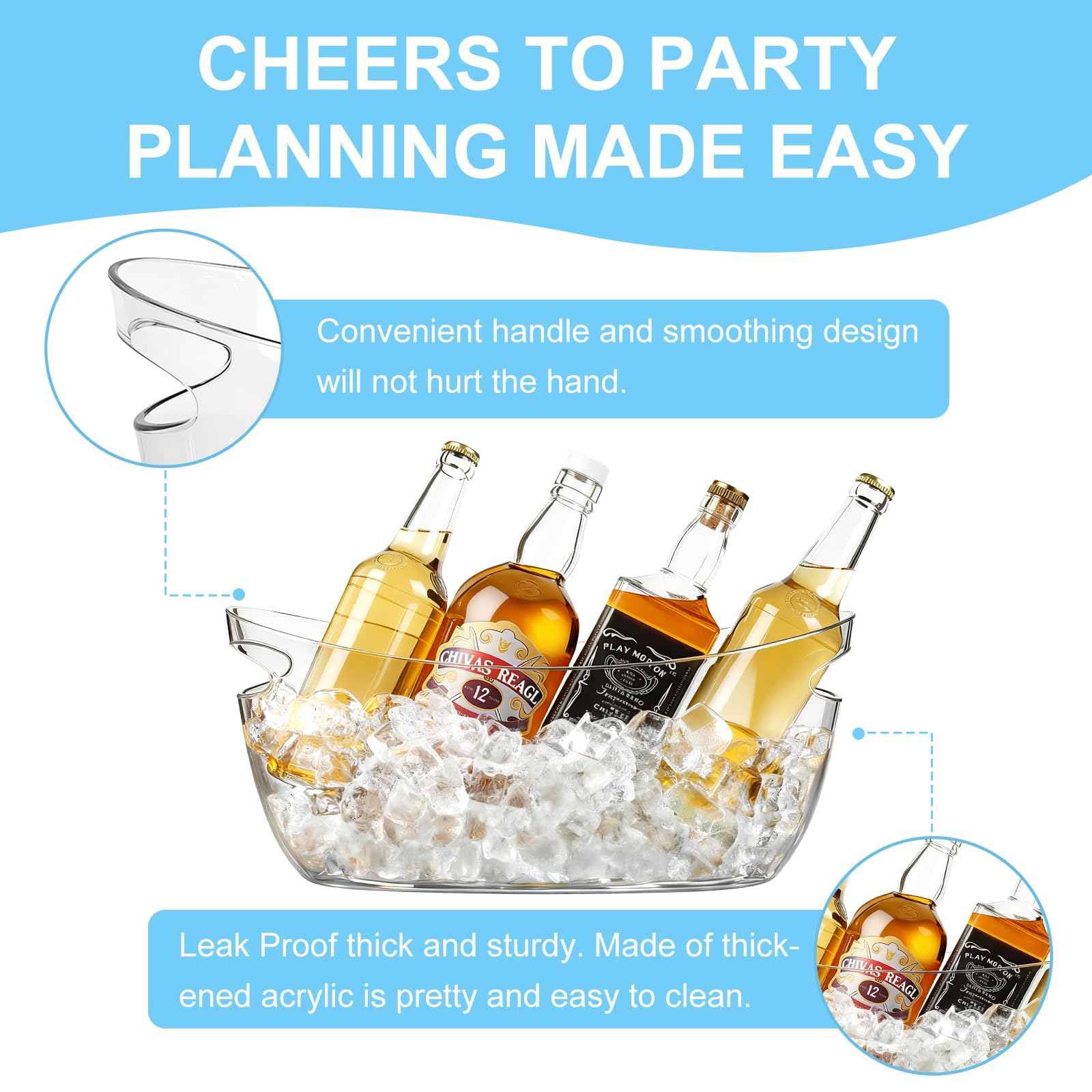 Confezione da 4 secchielli per ghiaccio per feste, vasche extra large da 5,5 l trasparenti con palette, perfette per champagne, birra, spumante e cocktail, forniture per bar Mimosa