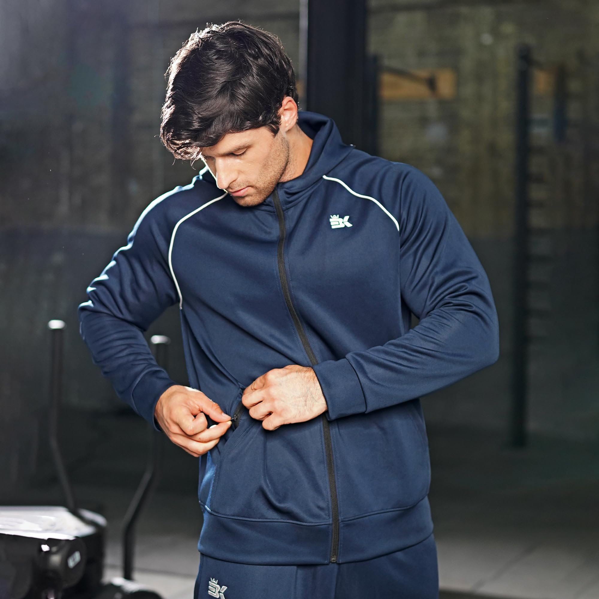 BROKIG Sweat à Capuche Sport Homme Veste Running Homme Zip | Veste Course a Pied Sportswear, Sweat Capuche Survêtement Elastique, Veste Sport Extérieur Homme, Hoodie Homme Poches Zippées