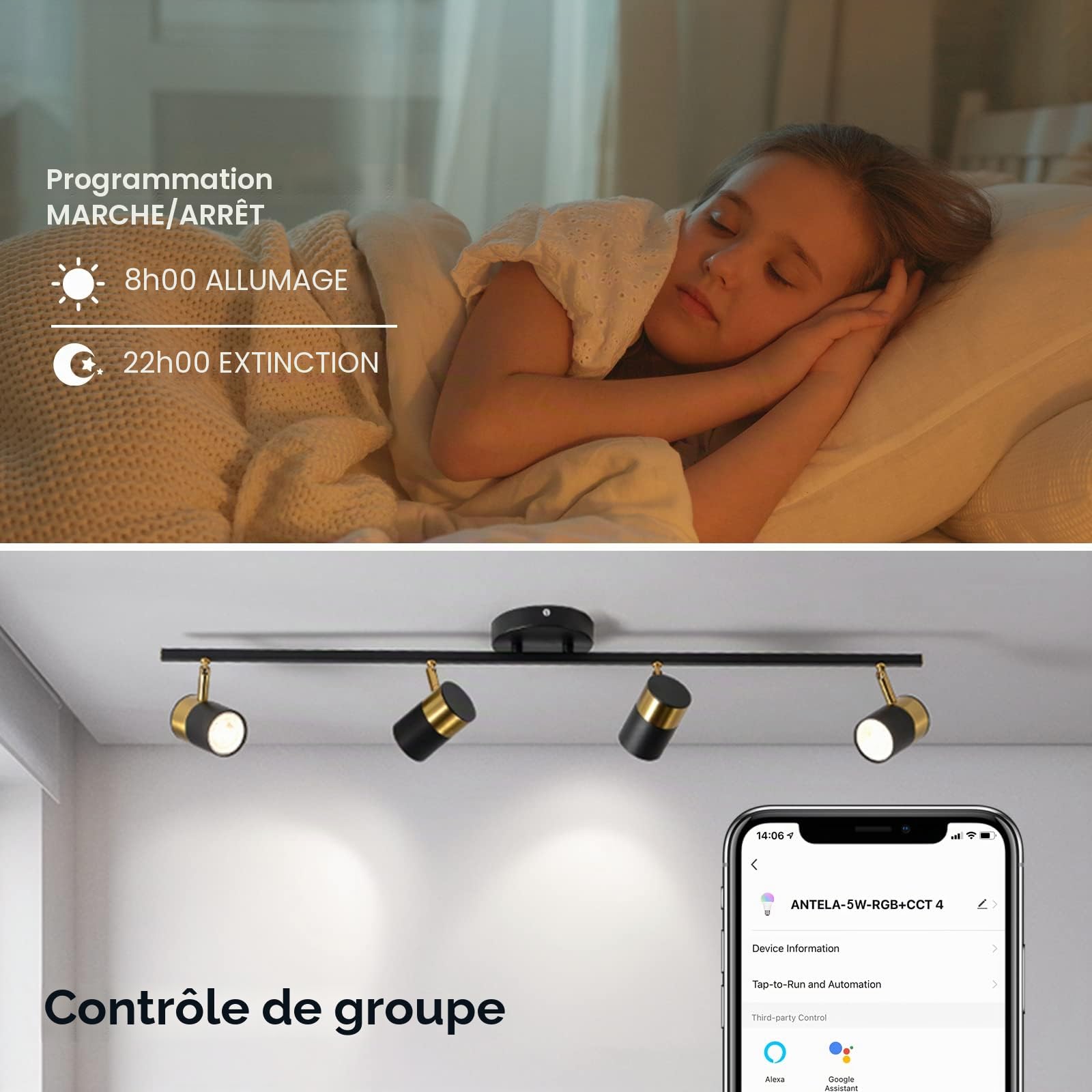 ANTELA Ampoule Connectée Gu10 WiFi 5W 400LM LED RGB | 2700K-6500K Compatible avec Alexa/Google Home, APP Télécommande, Contrôle Vocal, Aucun Hub Requis, 8 PCS