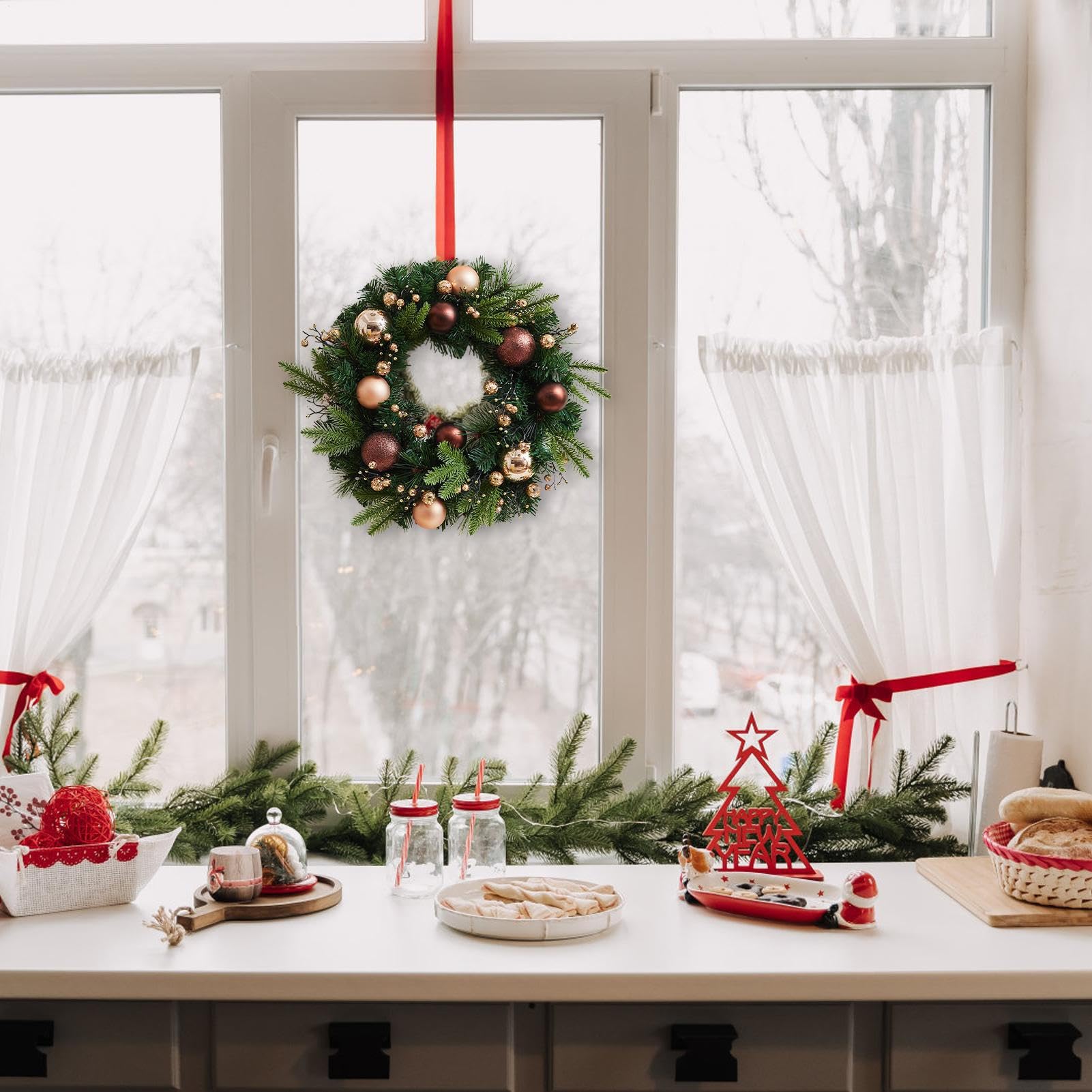 Corona Para Puerta Guirnalda Navideña Decoración De Pared | Corona De Navidad Artificial Para Porche De Invierno Interior Ventana Pared Casa Boda Chimenea Gabinete