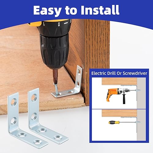 Miniatura 5 de Paquete de 40 soportes de esquina en L, soportes pequeños de metal en L para madera, soportes de acero de 1.5 pulgadas en ángulo recto para estantes