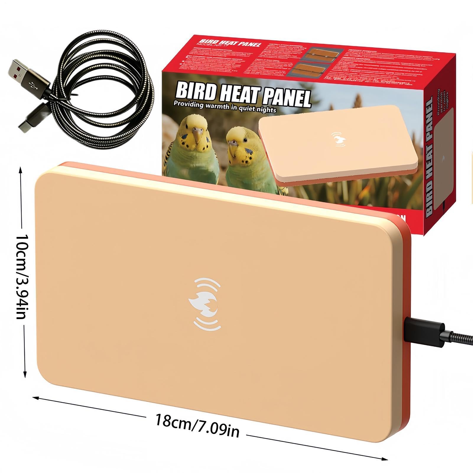 Generico Grzejnik do klatki panel grzewczy USB 18 x 10 cm | Cichy grzejnik papug 5 W przewód 1,5 m na zewnątrz zima