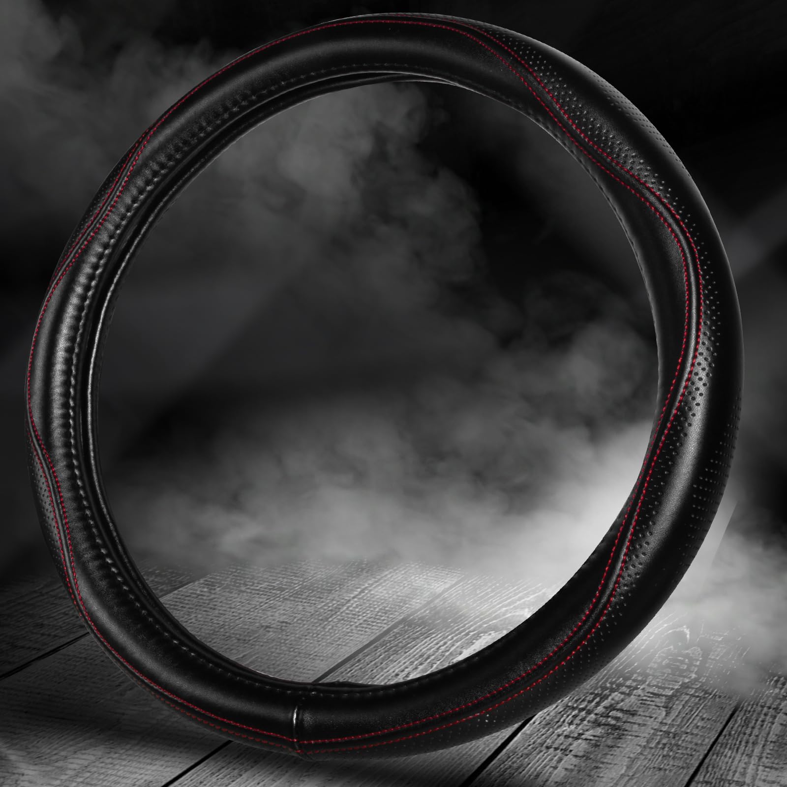 HAOKAY Top Grade Black Genuine Leather Steering Wheel Cover Men Women, Luxury Steering Wheel Cover for Cars, SUVS and Trucks, Universal 14.5-15 inch