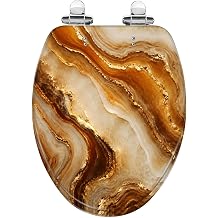 Elongated Toilet Seat Abstract Golden Brown Marble Shimmering Gold Veins Resin Toilet Seat Slow Quiet Close with Quick-Release Hinges Toilet Seat with Cover Easy to Clean Install