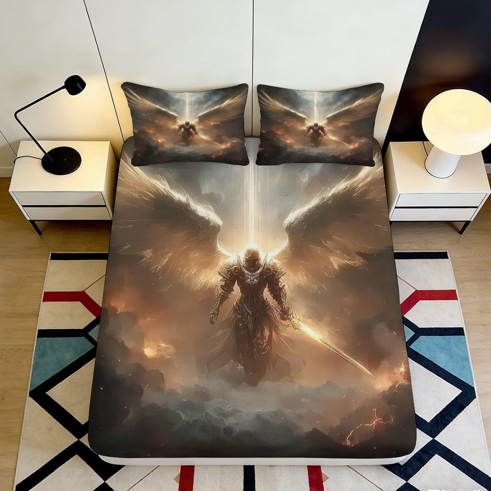 Jqzkxnhpbr Style-6 3D Printed Angel Warrior Fitted Sheet Microfiber Soft Breathable Fantasy Light Bed Cover For Bedroom Dorm Decor Protection 90X200x25cm