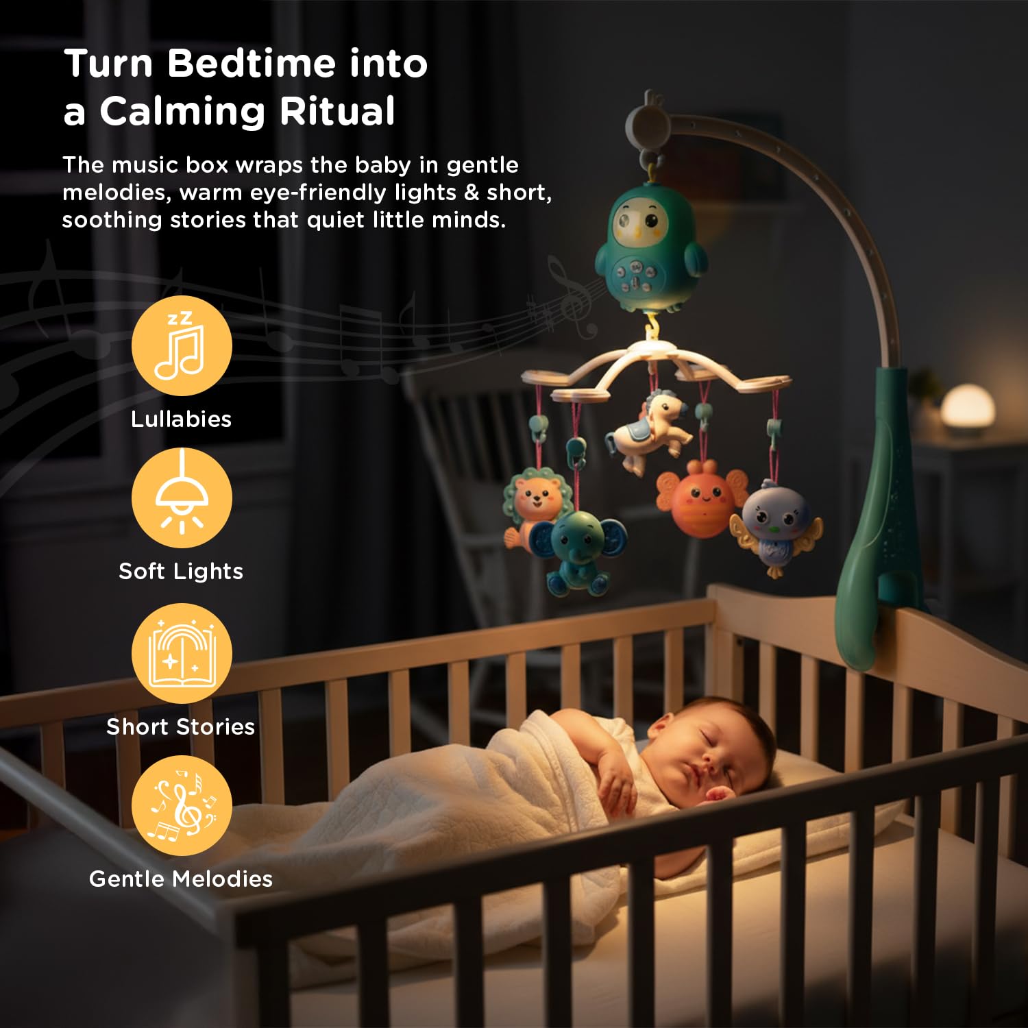 Mee Mee Musical Cot Mobile Hanger 0-2 Yrs | Nursery Decoration, Baby Shower, Birthday Gift | Baby Bed/Cradle/Crib/Cot Automatic Toy | Enhances Auditory & Visual Development (5-Toy Safari Theme)