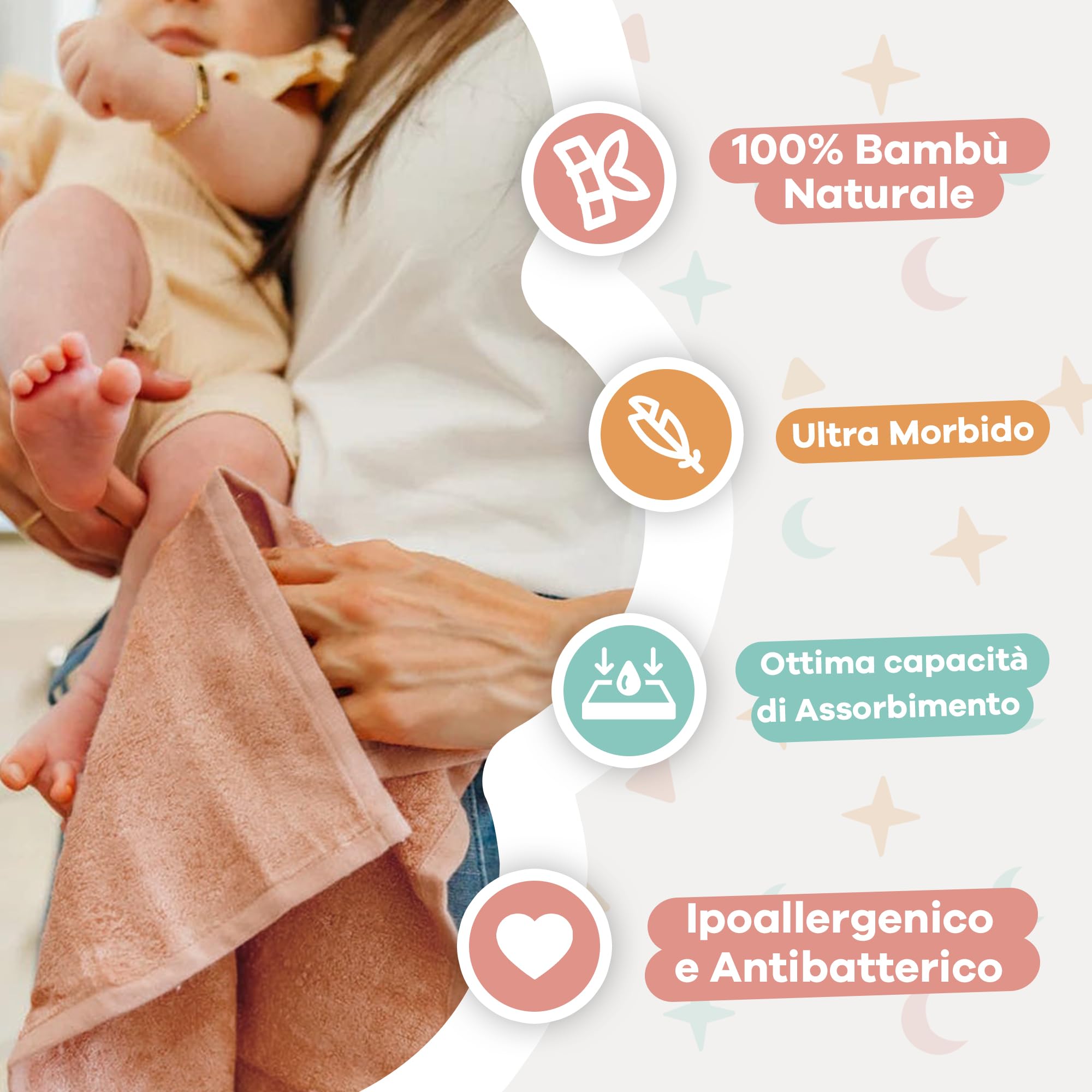 Asciugamano neonato neonato in bambù per bambini, 50 x 25 cm, set di 3 asciugamani da neonato in bambù, multiuso, indispensabile per neonato